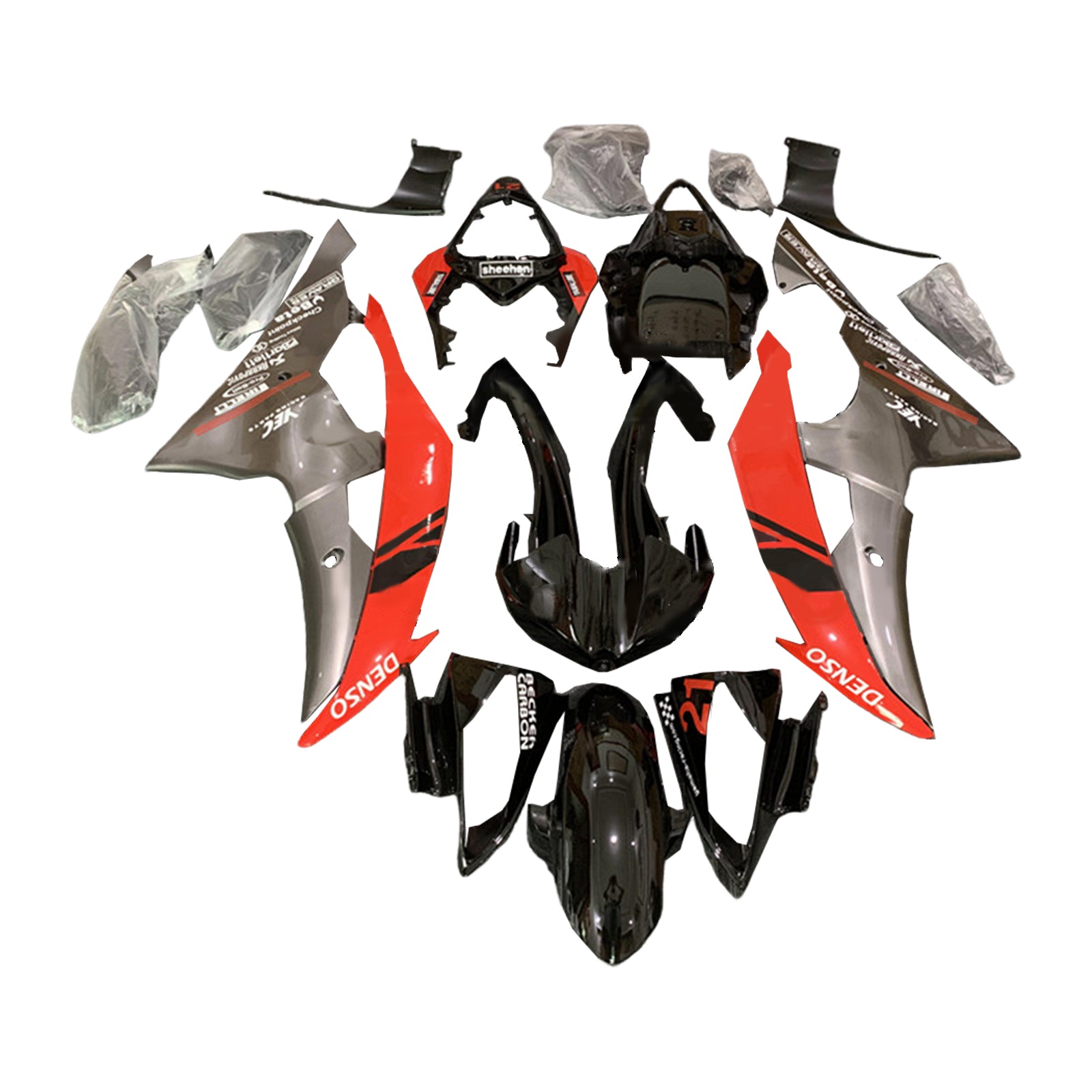 Amotopart 2008-2016 Yamaha YZF 600 R6 Red&Grey Fairing Kit