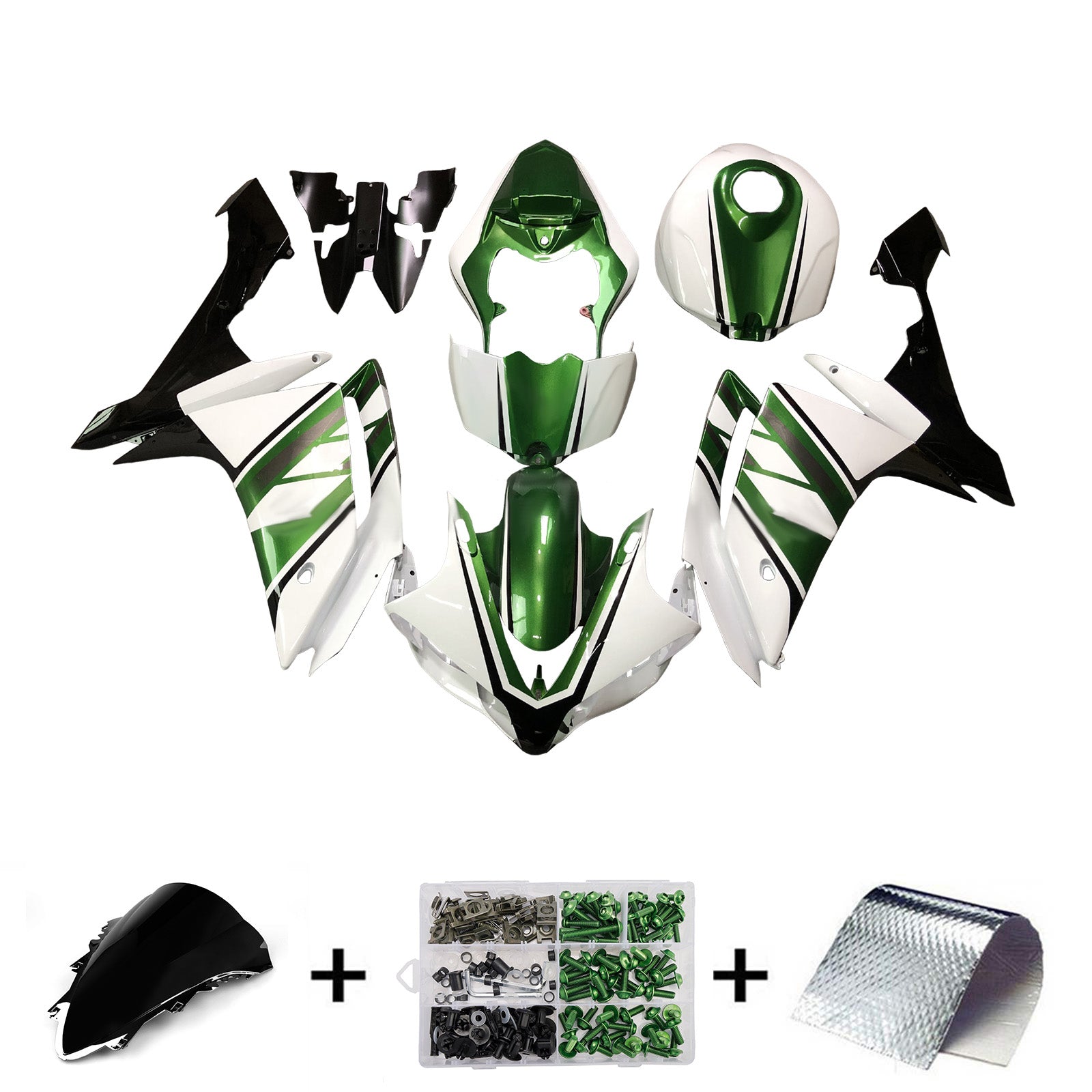 Amotopart 2007-2008 Yamaha YZF-R1 White Green Fairing Kit