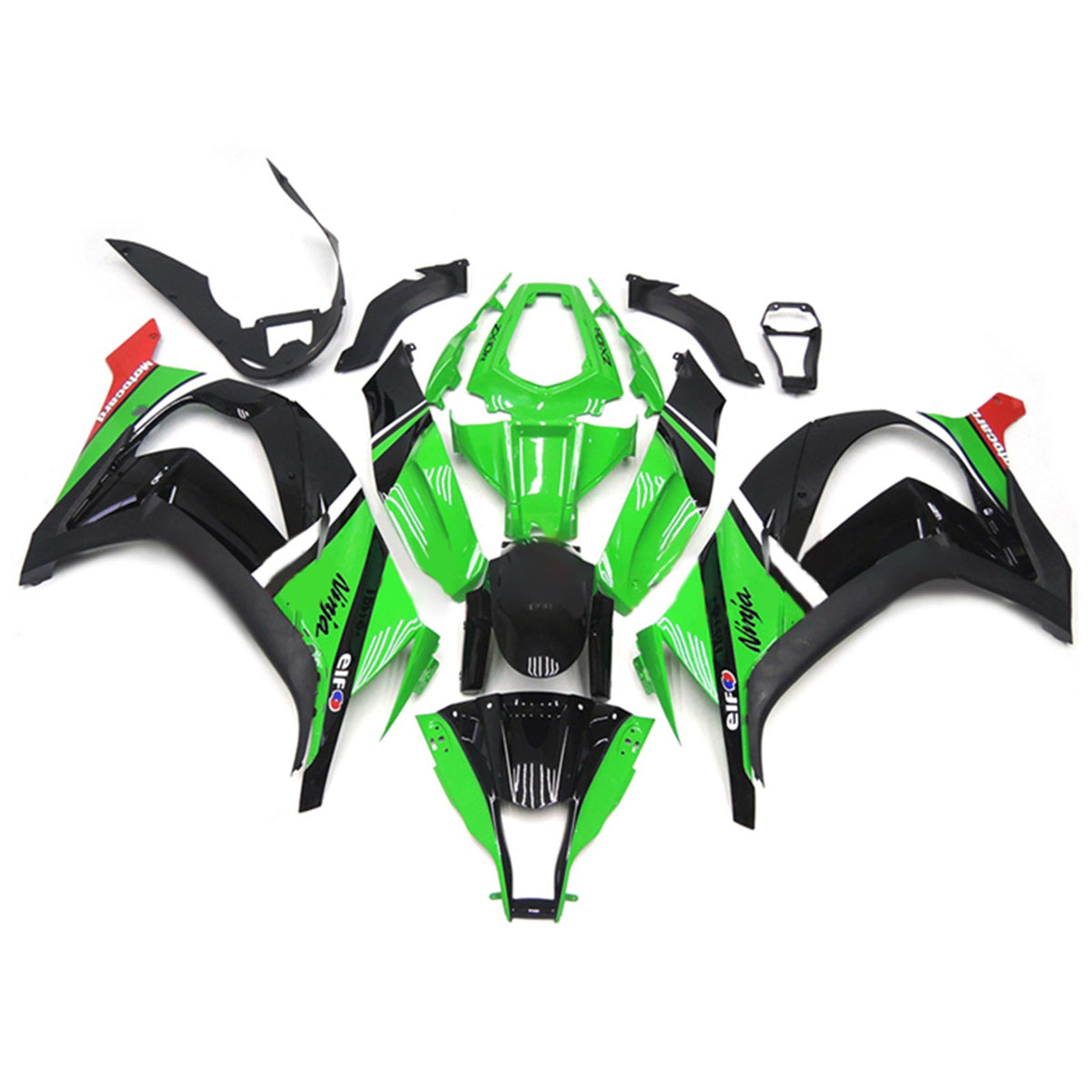 Amotopart 2011-2015 Kit de carénage Kawasaki ZX10R vert et noir Style4