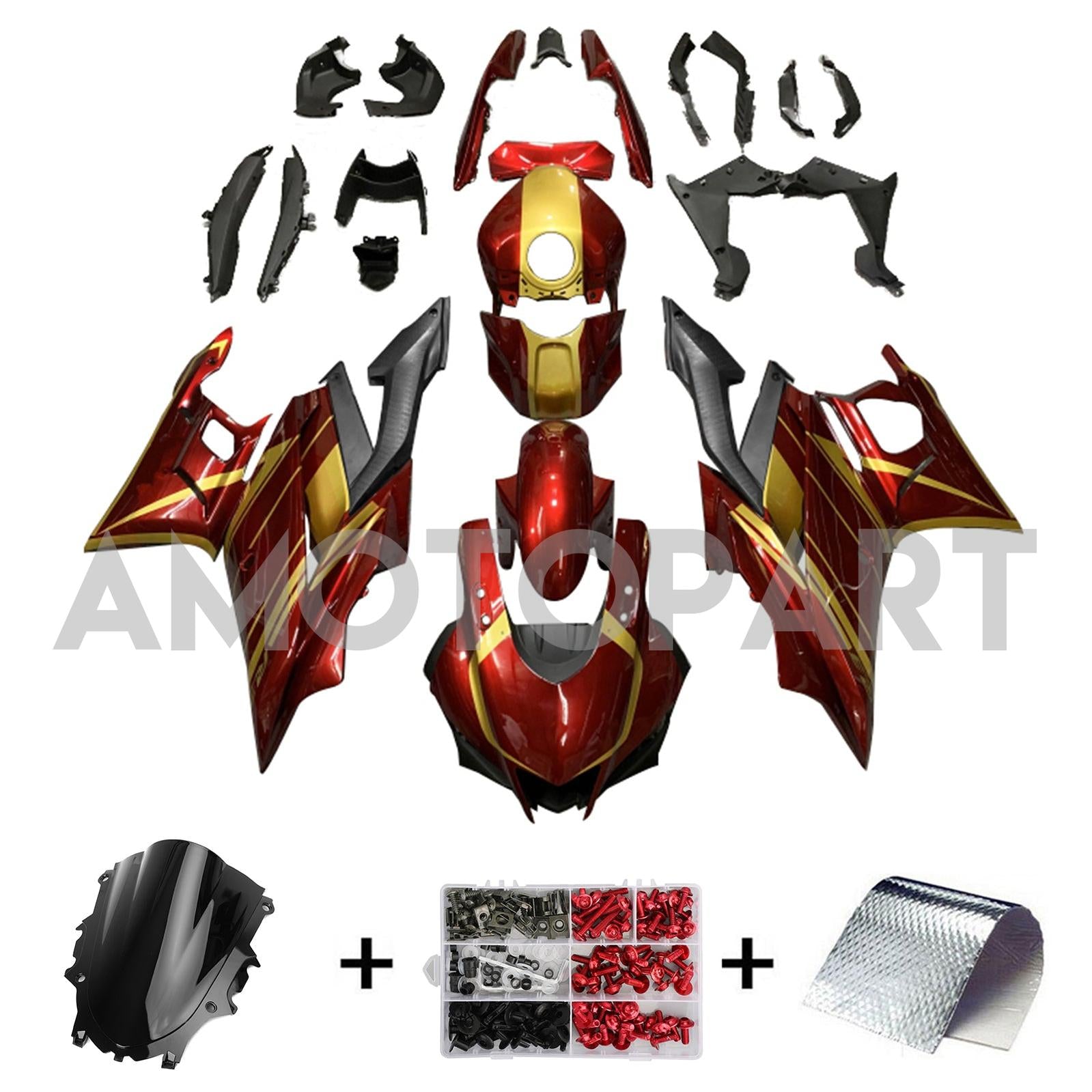 Amotopart 2022-2024 Yamaha YZF-R3 R25 Red&Gold Fairing Kit