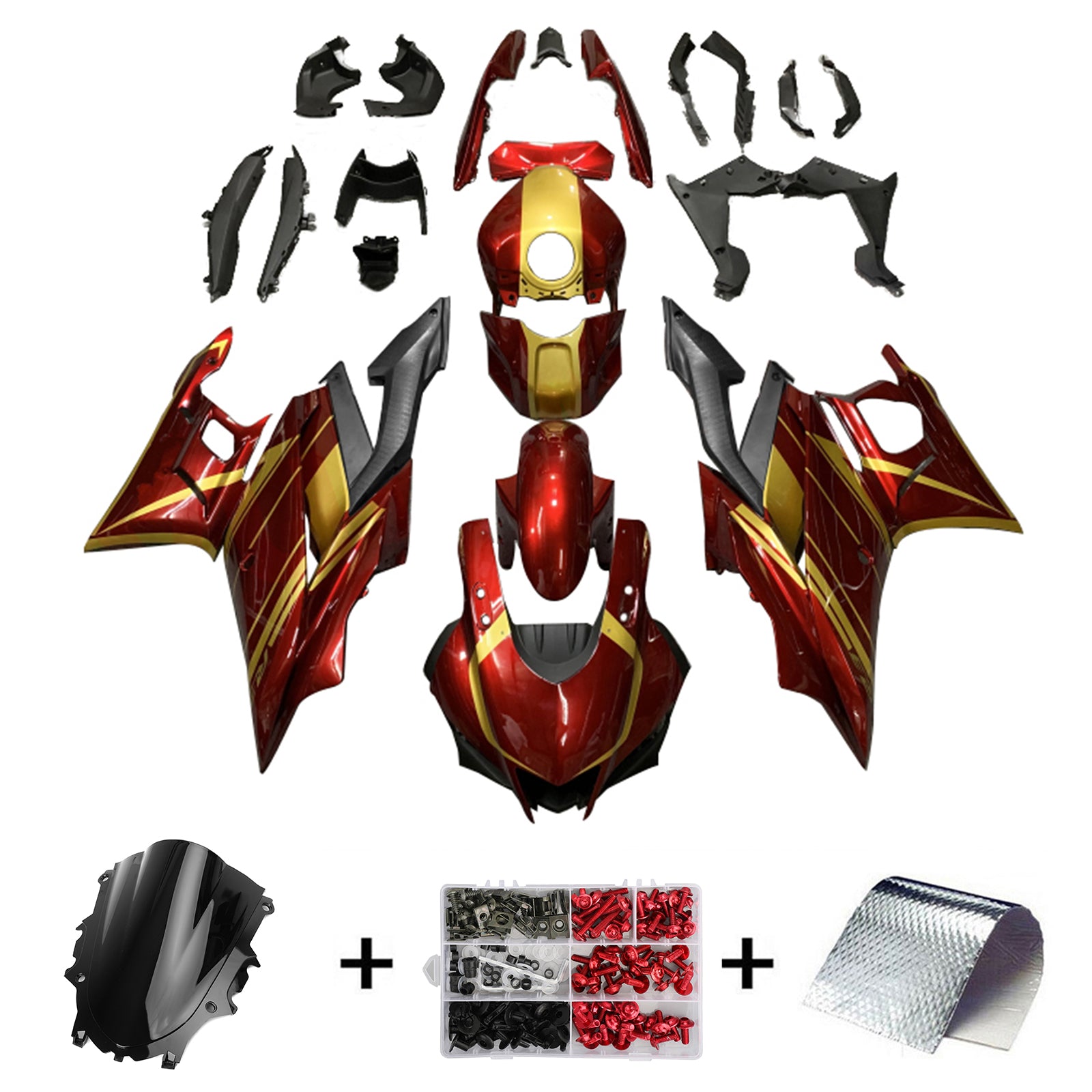 Amotopart 2022-2023 Yamaha YZF-R3 R25 Kit de carénage rouge et or