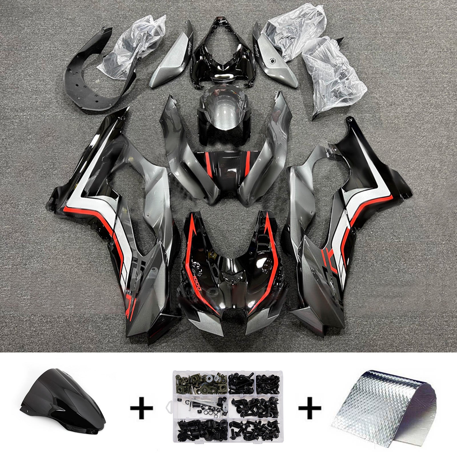 Amotopart 2021-2025 Kawasaki ZX-10R/ZX-10RR Black Grey White Fairing Kit