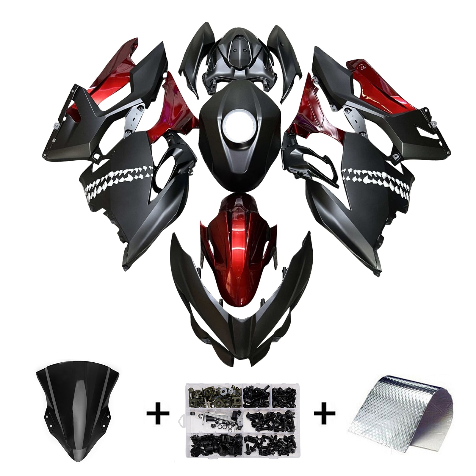 Amotopart 2018-2024 Kawasaki EX400 Ninja400 Matte Black Red Fairing Kit