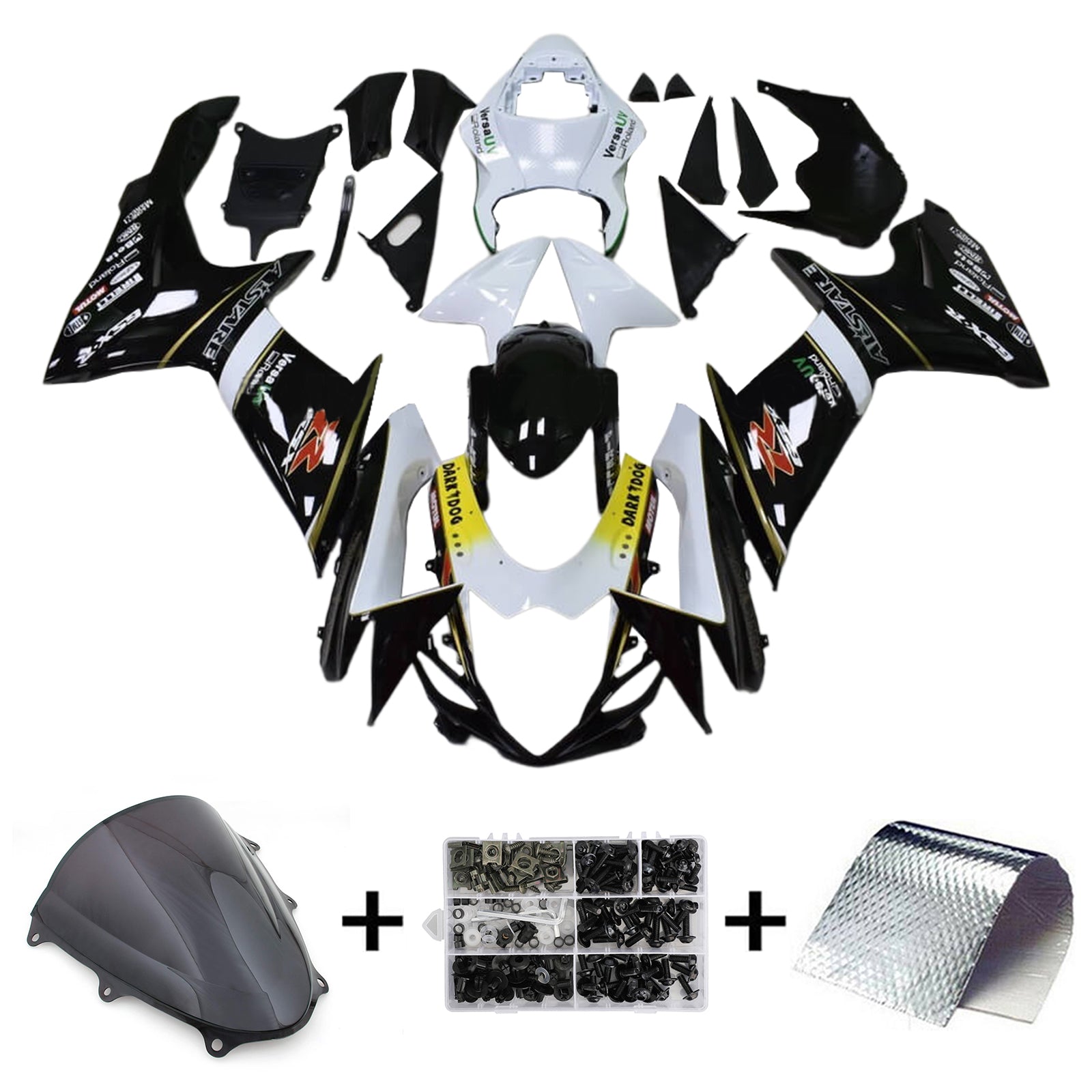 Amotopart 2011-2024 K11 GSXR 600/750 Suzuki Kit de carénage noir et blanc