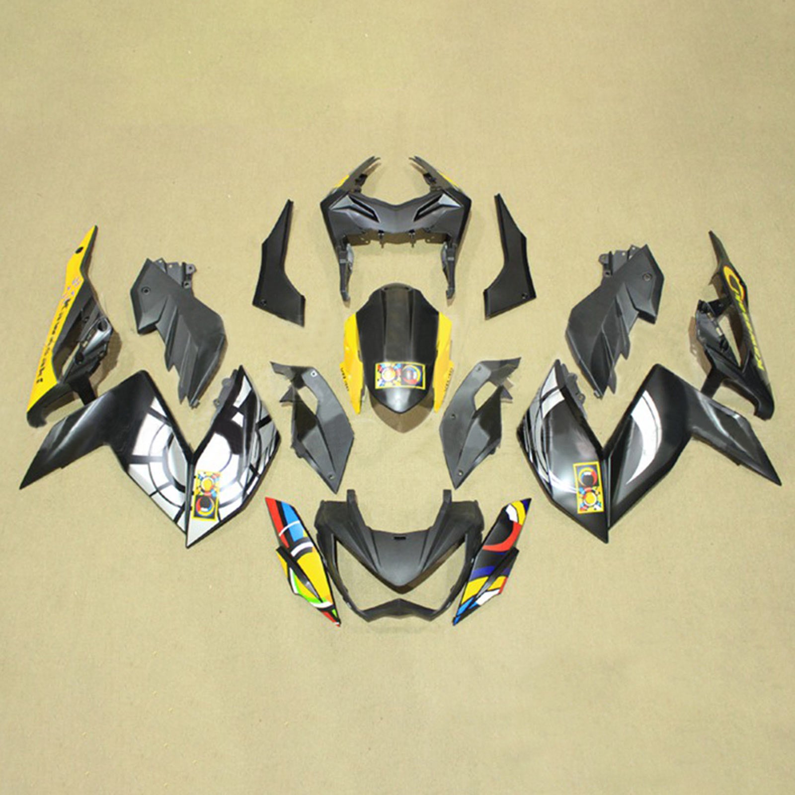 Amotopart 2015-2016 Z250 Z300 Kawasaki Yellow&Grey Fairing Kit