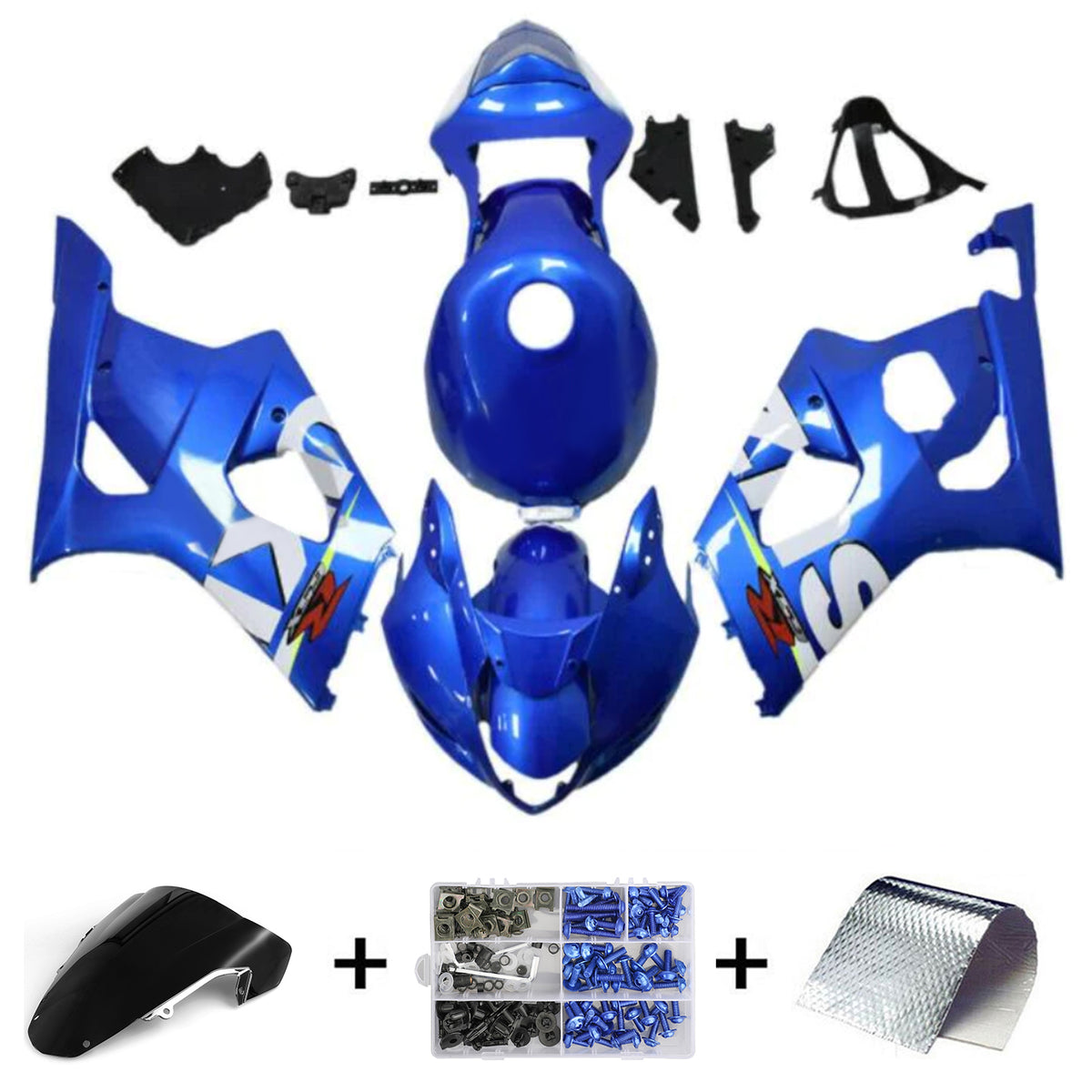 Amotopart 2003-2004 K3 GSXR1000 Suzuki Bleu avec kit de carénage logo blanc