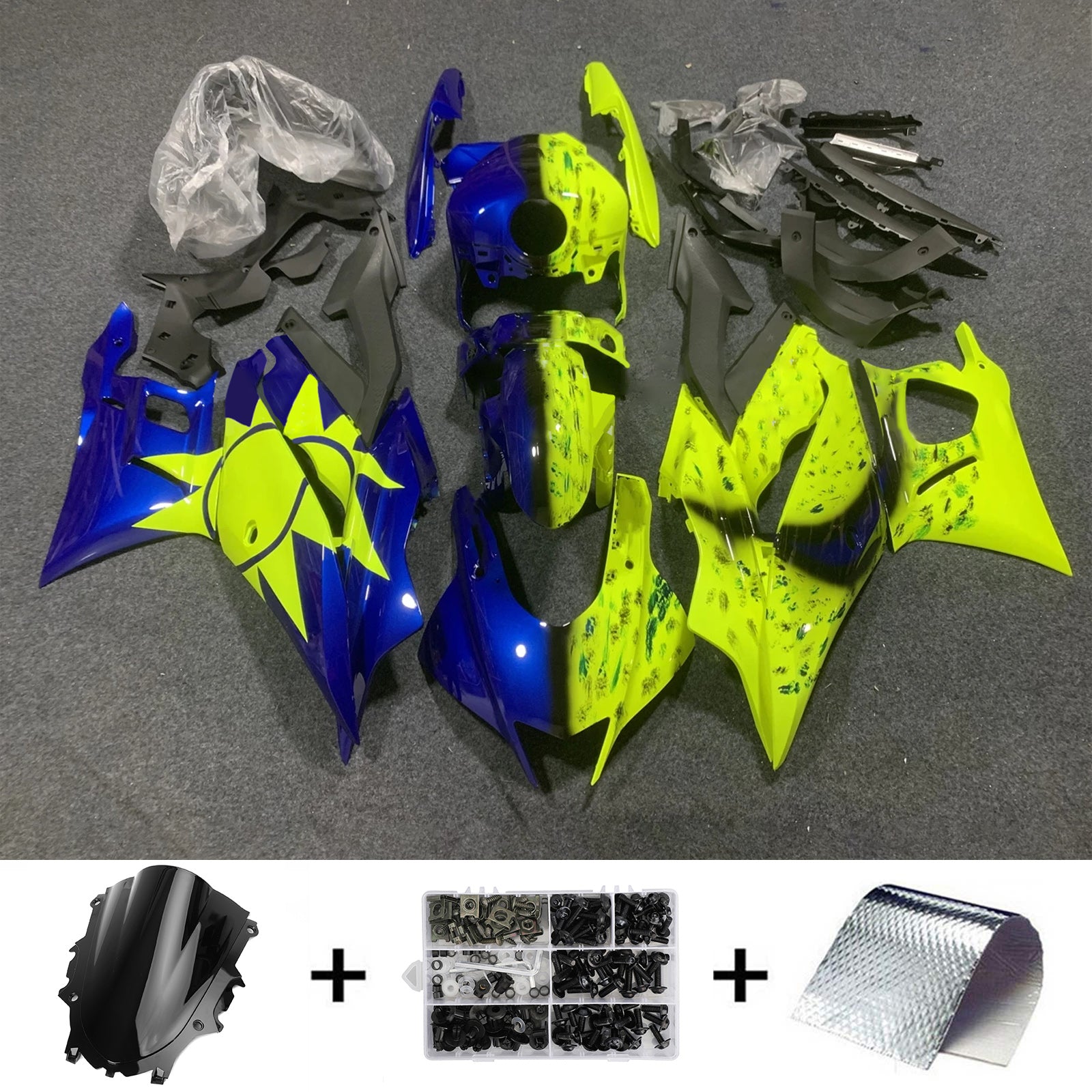 Amotopart 2019–2021 Yamaha YZF-R3 R25 Verkleidungssatz, Blau/Hellgelb