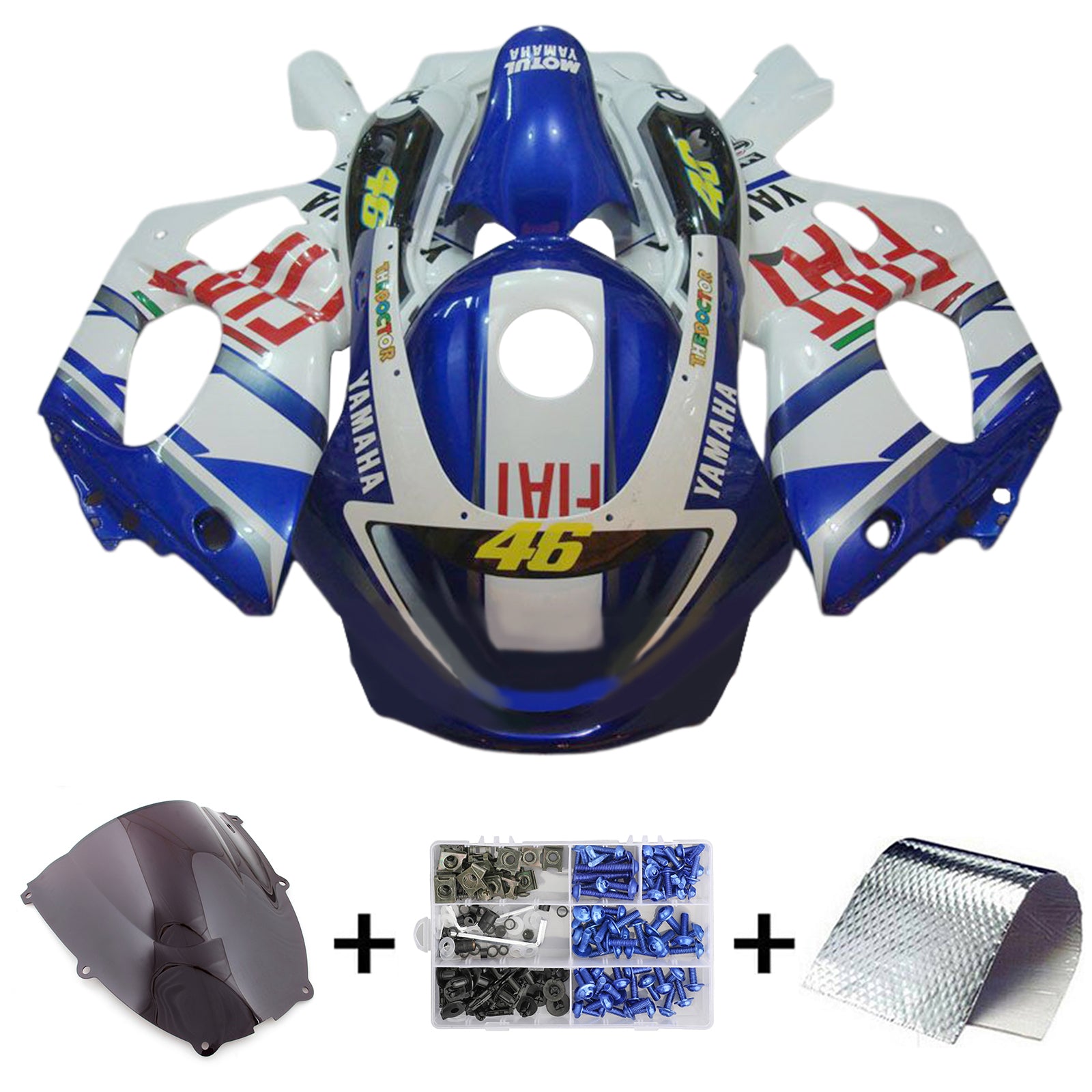 Amotopart 1996-2007 Yamaha YZF 600R Thundercat Kit de carénage bleu blanc noir