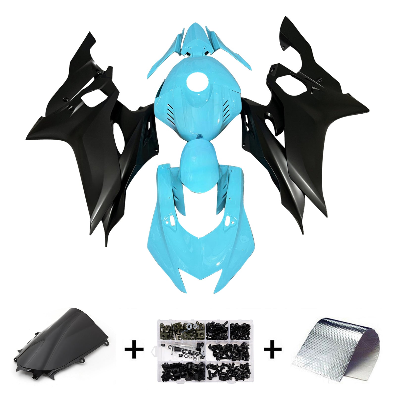 Amotopart 2017-2023 Yamaha YZF-R6 Light Blue Black Fairing Kit