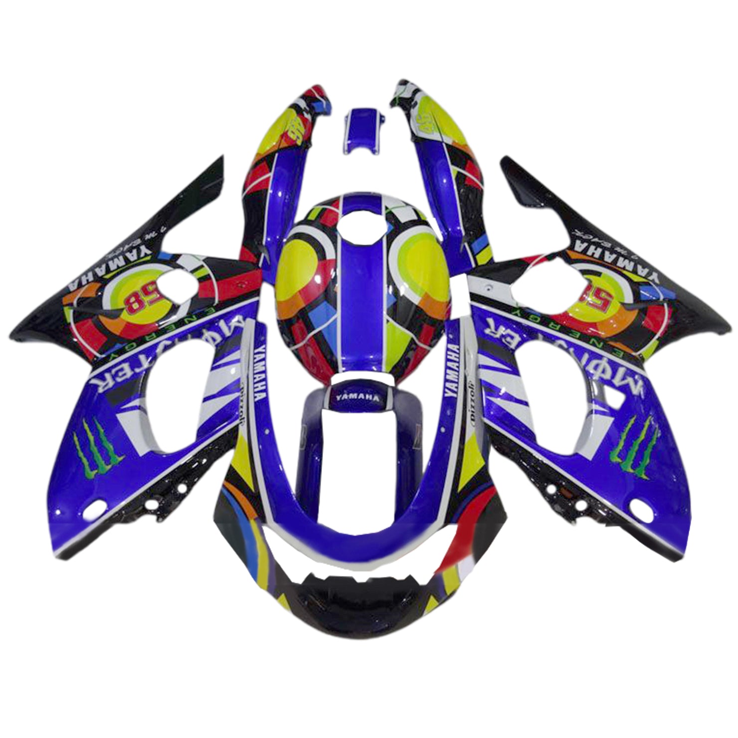 Amotopart 1996-2007 Yamaha YZF 600R Thundercat Kit de carenado azul negro amarillo