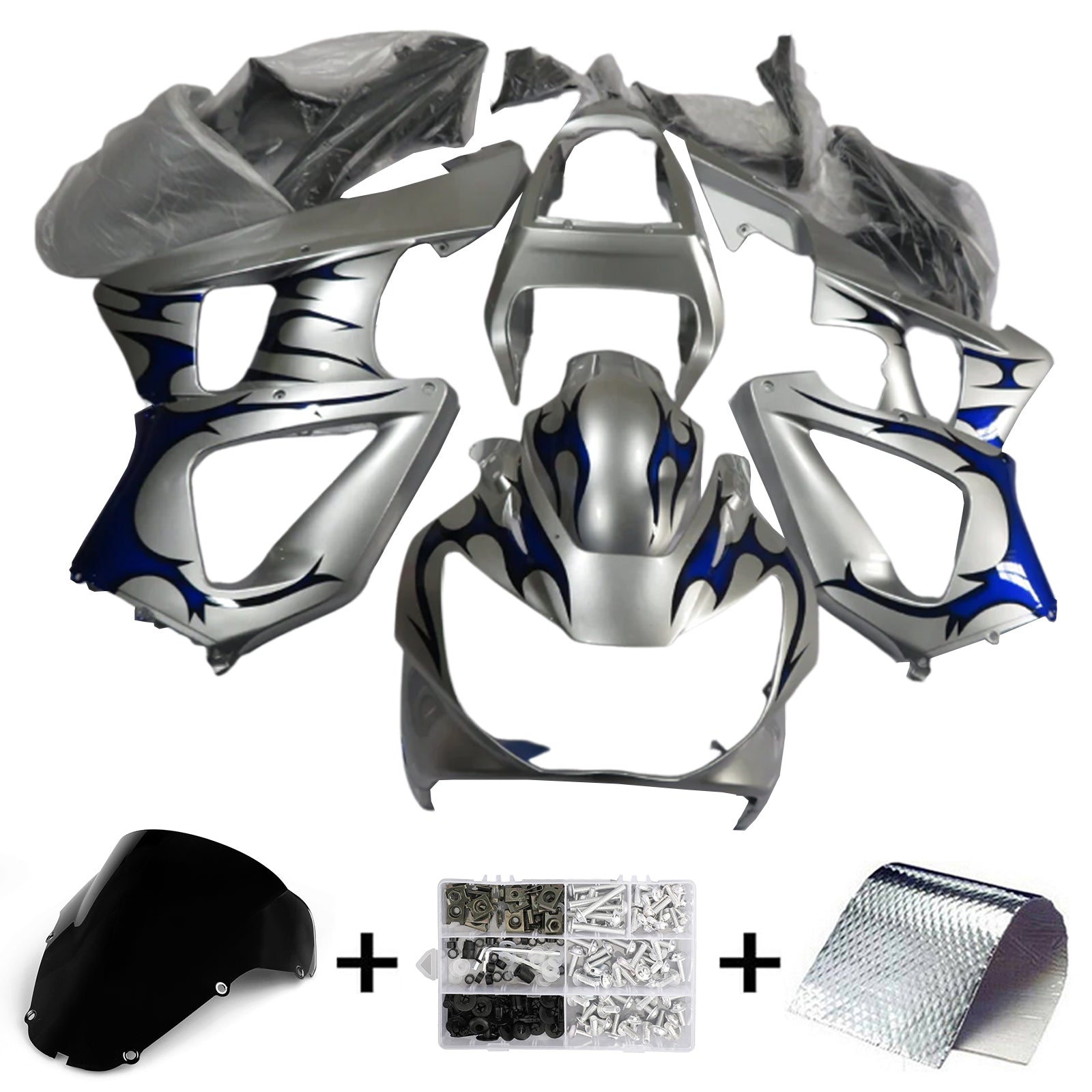 Amotopart 2000-2001 Honda CBR929RR Kit de carenado azul plateado