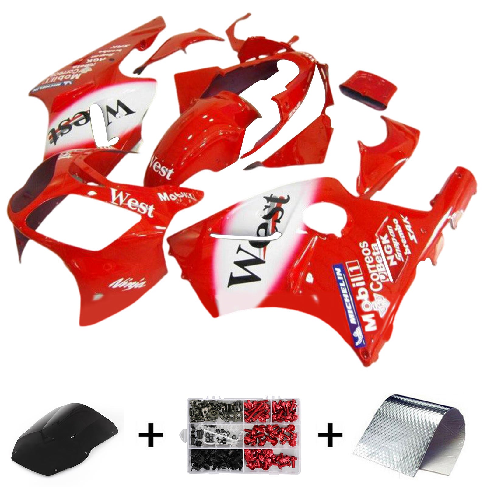 Kit carena Amotopart 2000-2001 Kawasaki ZX12R rosso lucido