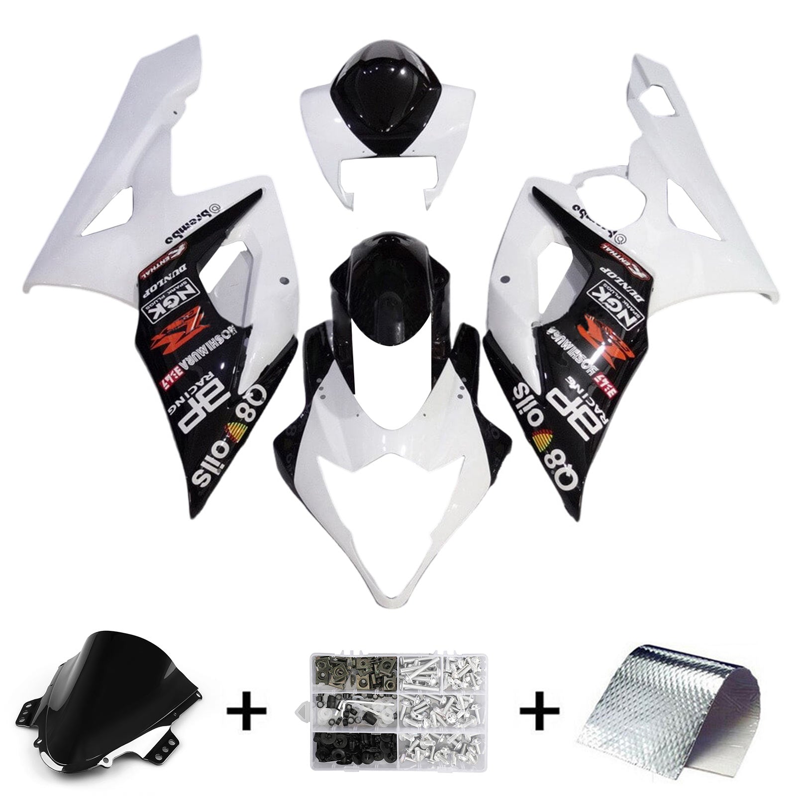 Amotopart 2005-2006 K5 GSXR1000 Suzuki White&Black Accents Fairing Kit