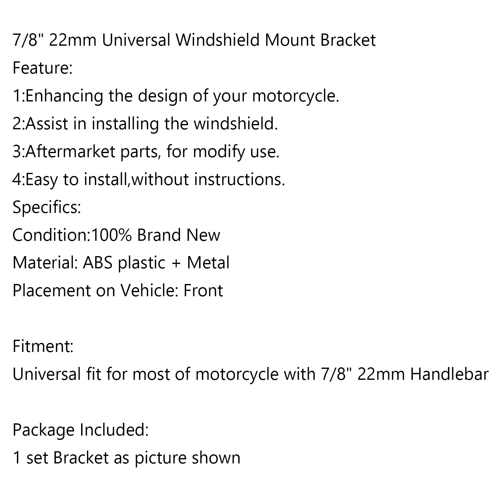 Universal 7/8" 22mm Standard Handlebar Windshield Bracket Mount Clamp Silver