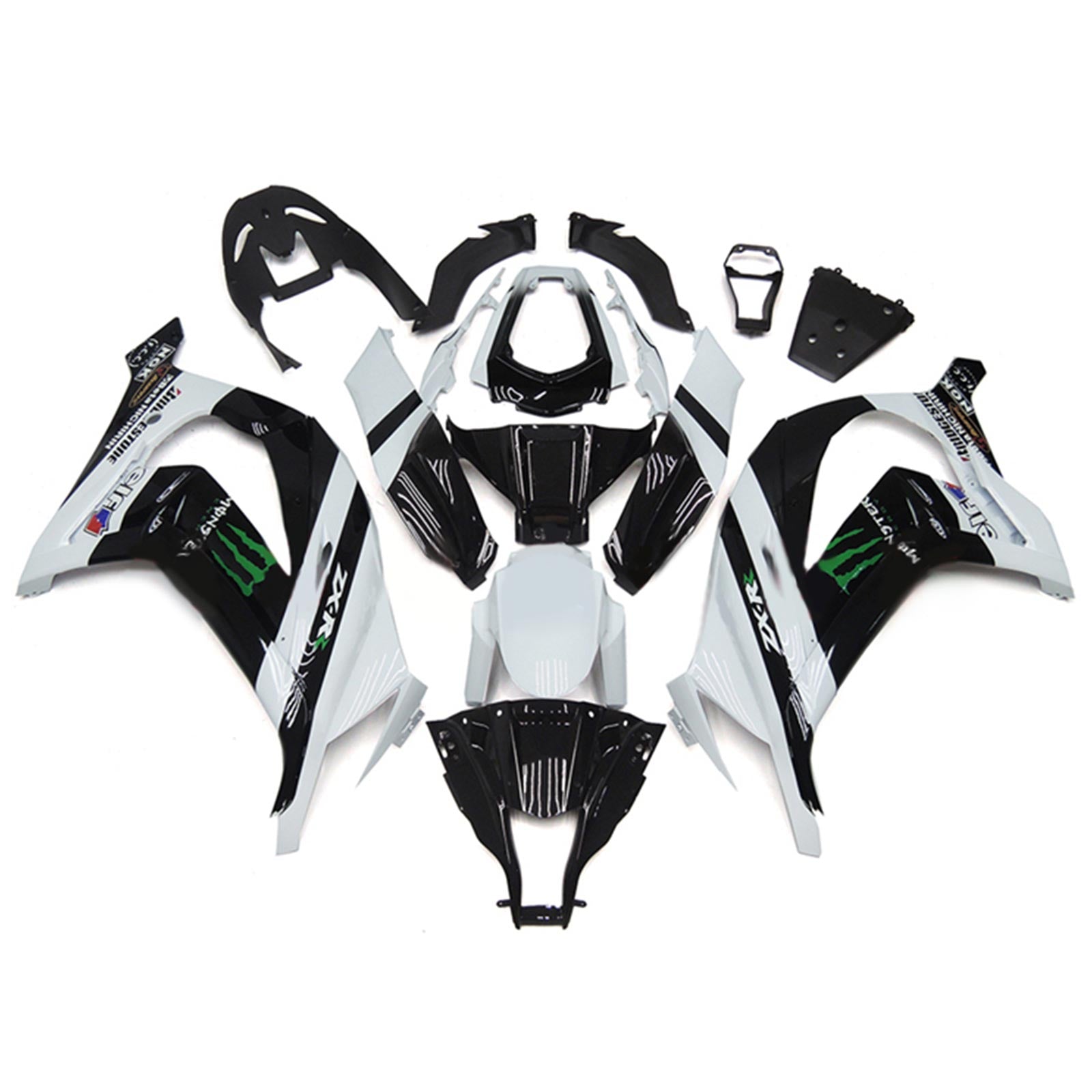 Amotopart 2011-2015 Kawasaki ZX10R blanc et noir avec kit de carénage 3D style logo Monster