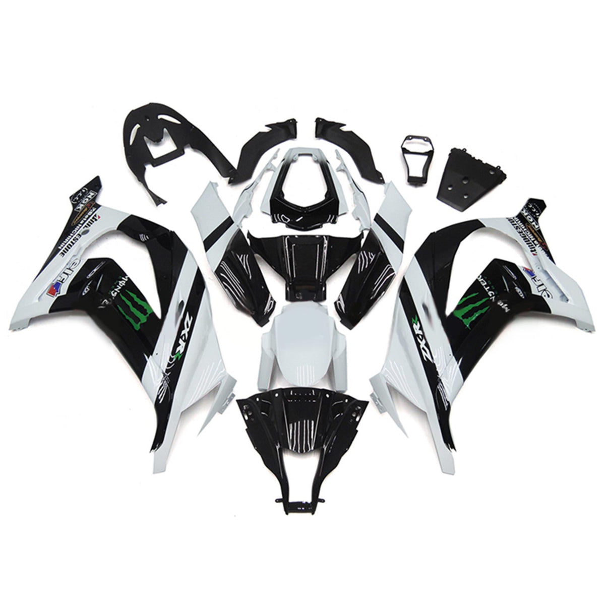 Amotopart 2011-2015 Kawasaki ZX10R blanc et noir avec kit de carénage 3D style logo Monster