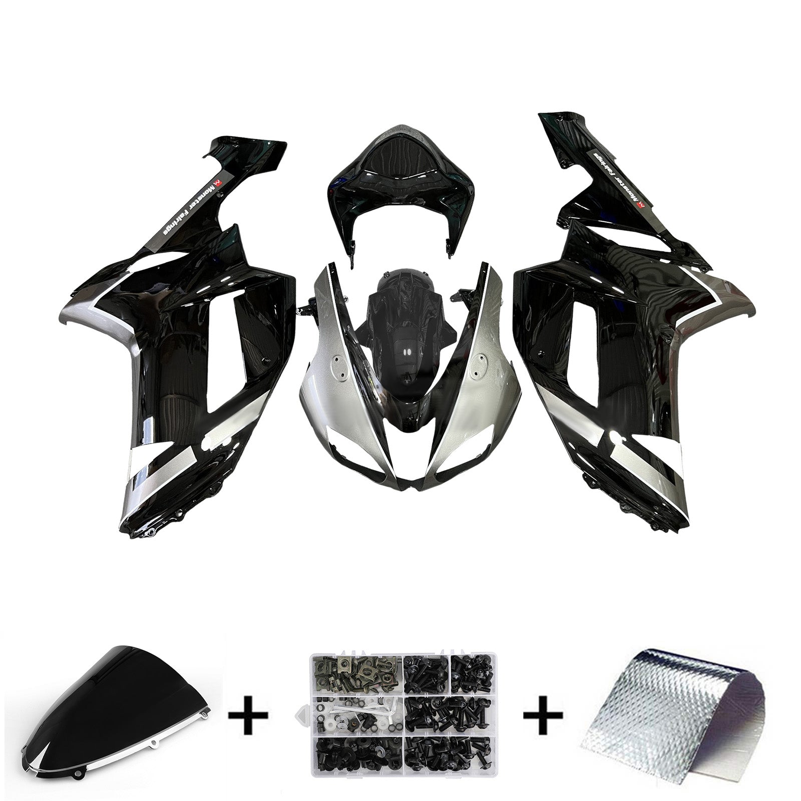 Amotopart 2007-2008 Kawasaki ZX6R 636 Schwarz Silberverkaufskit