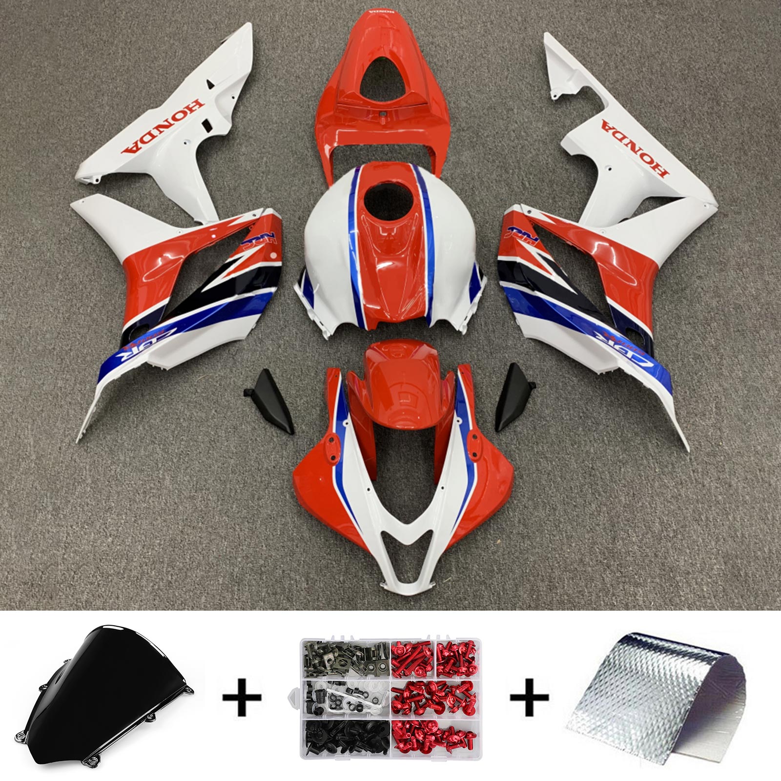 Amotopart 2007-2008 ホンダ CBR600RR ホワイト レッド ブルー フェアリングキット