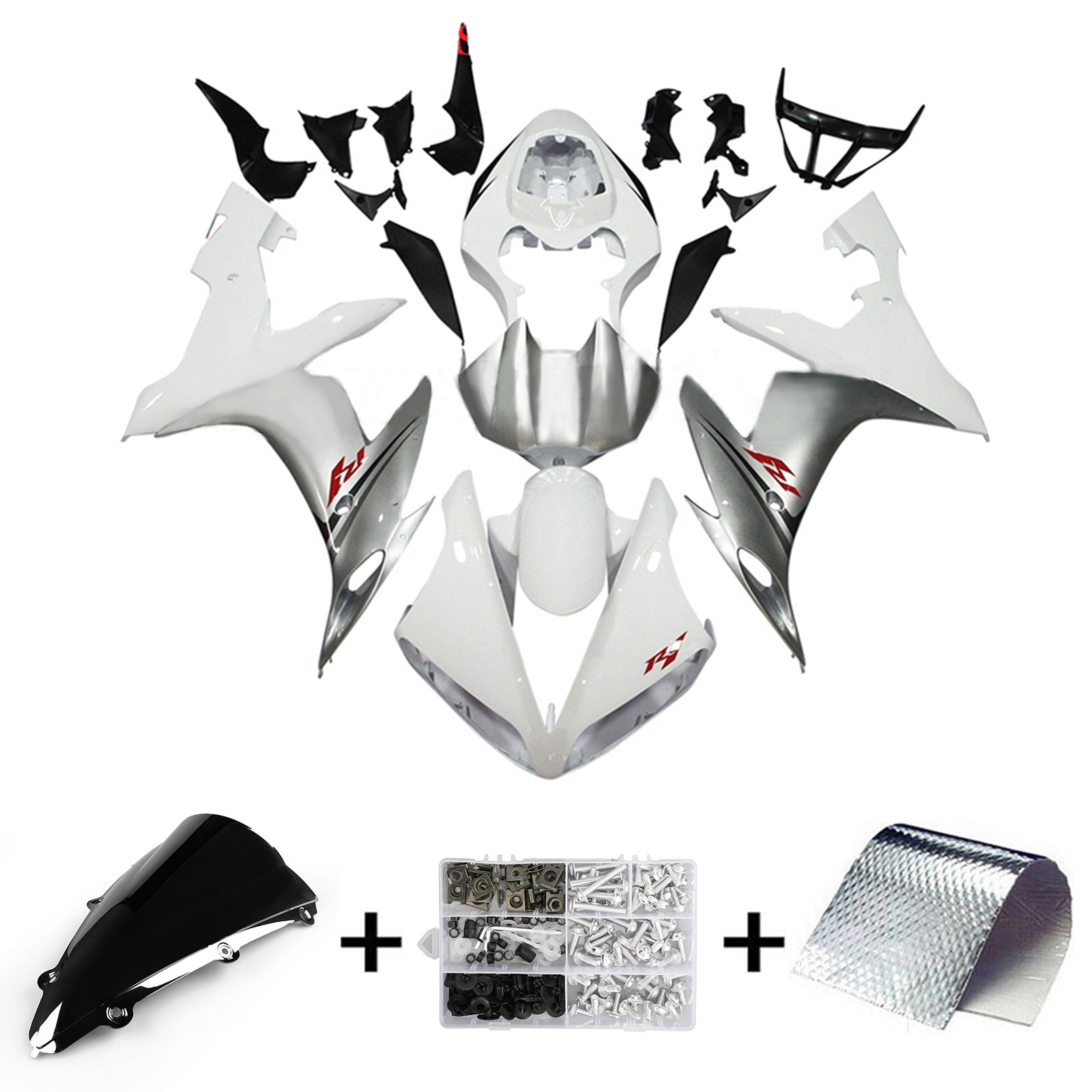 Amotopart 2004-2006 YZF 1000 R1 Yamaha Kit de carenado gris y blanco