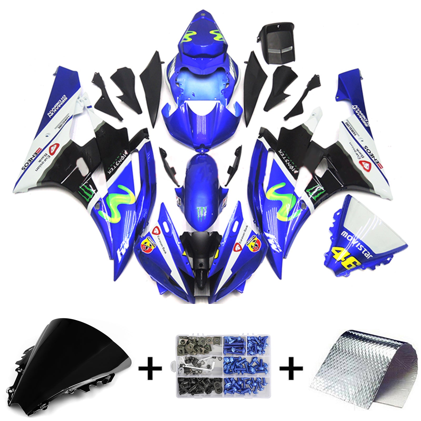 Amotopart 2006-2007 Yamaha YZF 600 R6 Kit de carenado negro y azul