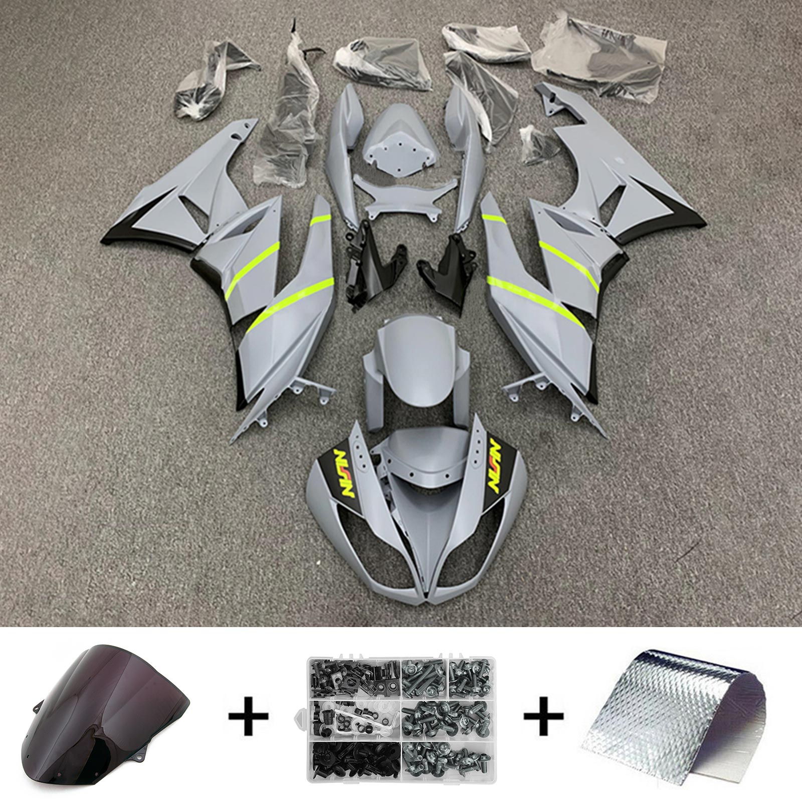 Amotopart Kawasaki 2009-2012 ZX6R 636 Kit de carenado gris