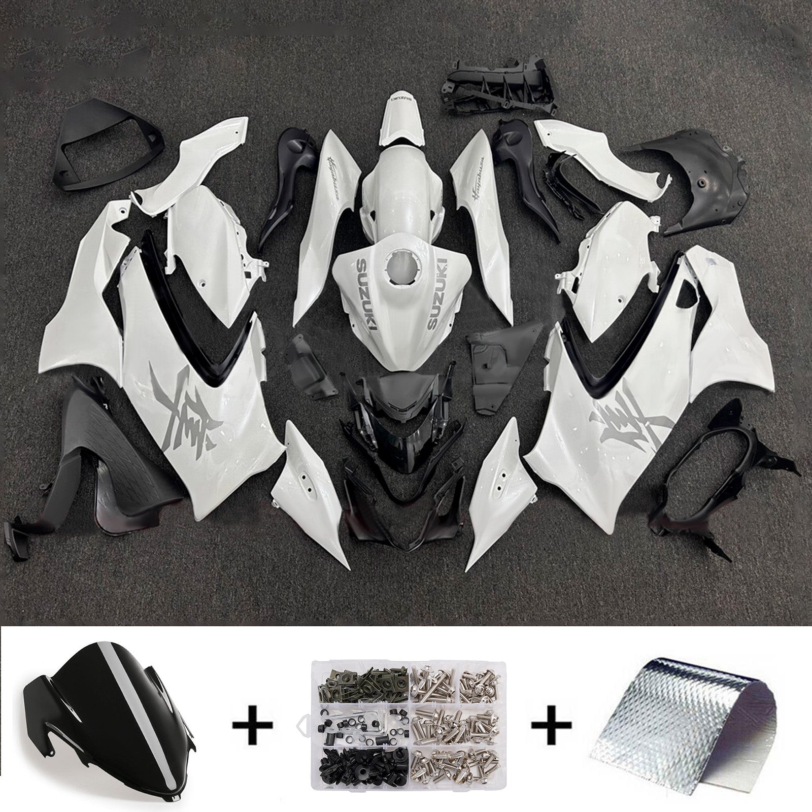 Amotopart 2021-2025 Suzuki GSX1300R White Gray Fairing Kit