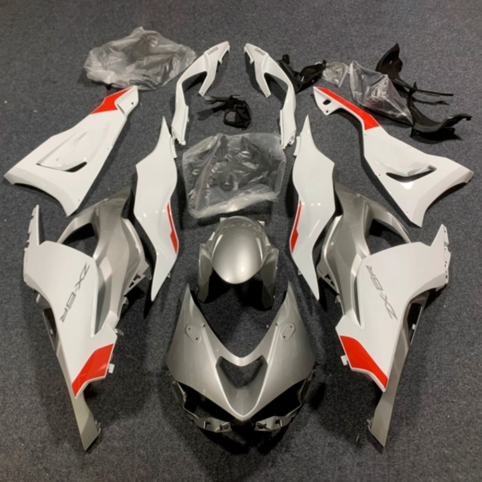 Amotopart 2024-2025 Kawasaki ZX-6R White Grey Red Fairing Kit