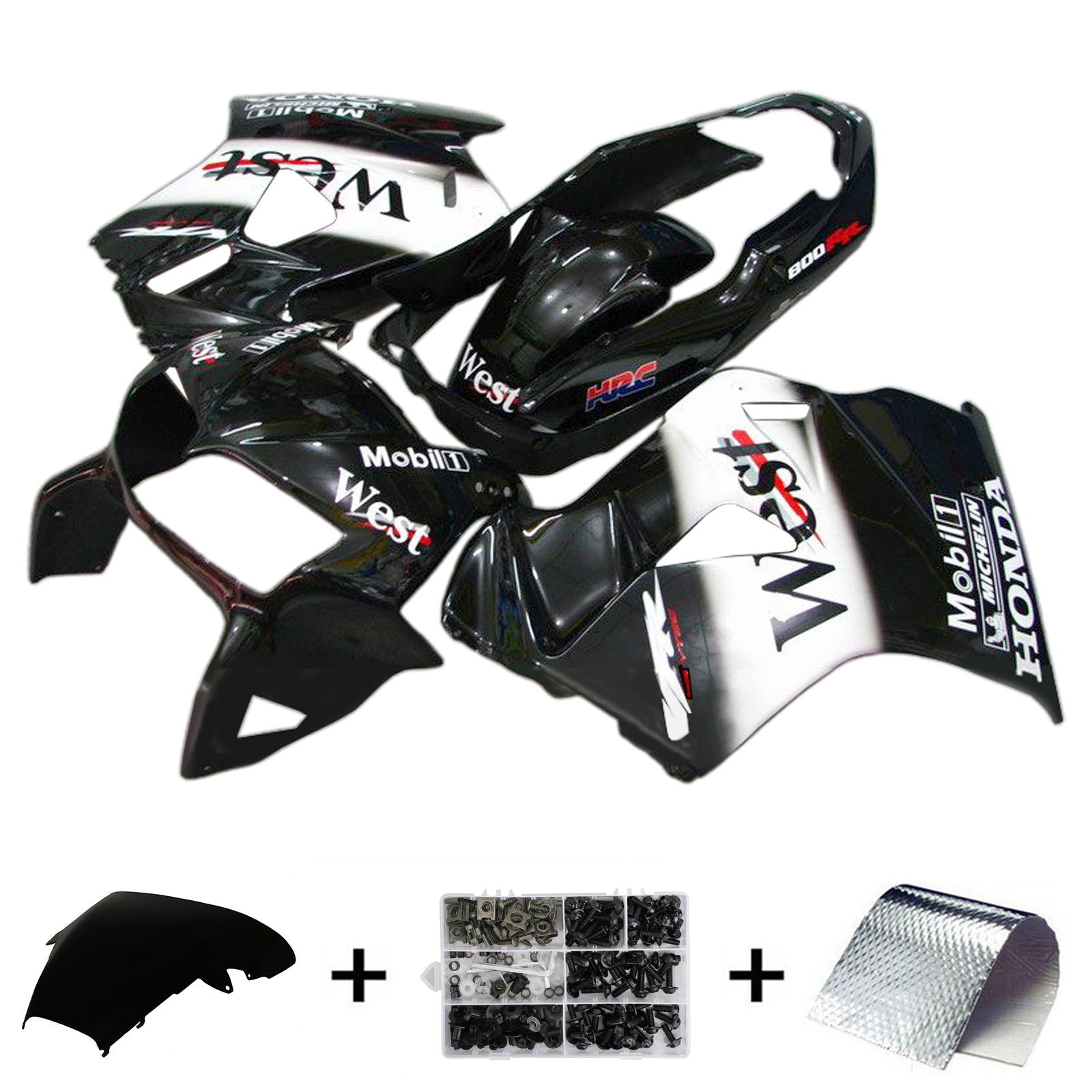 Kit de carénage Amotopart 1998-2001 Honda VFR800 noir blanc