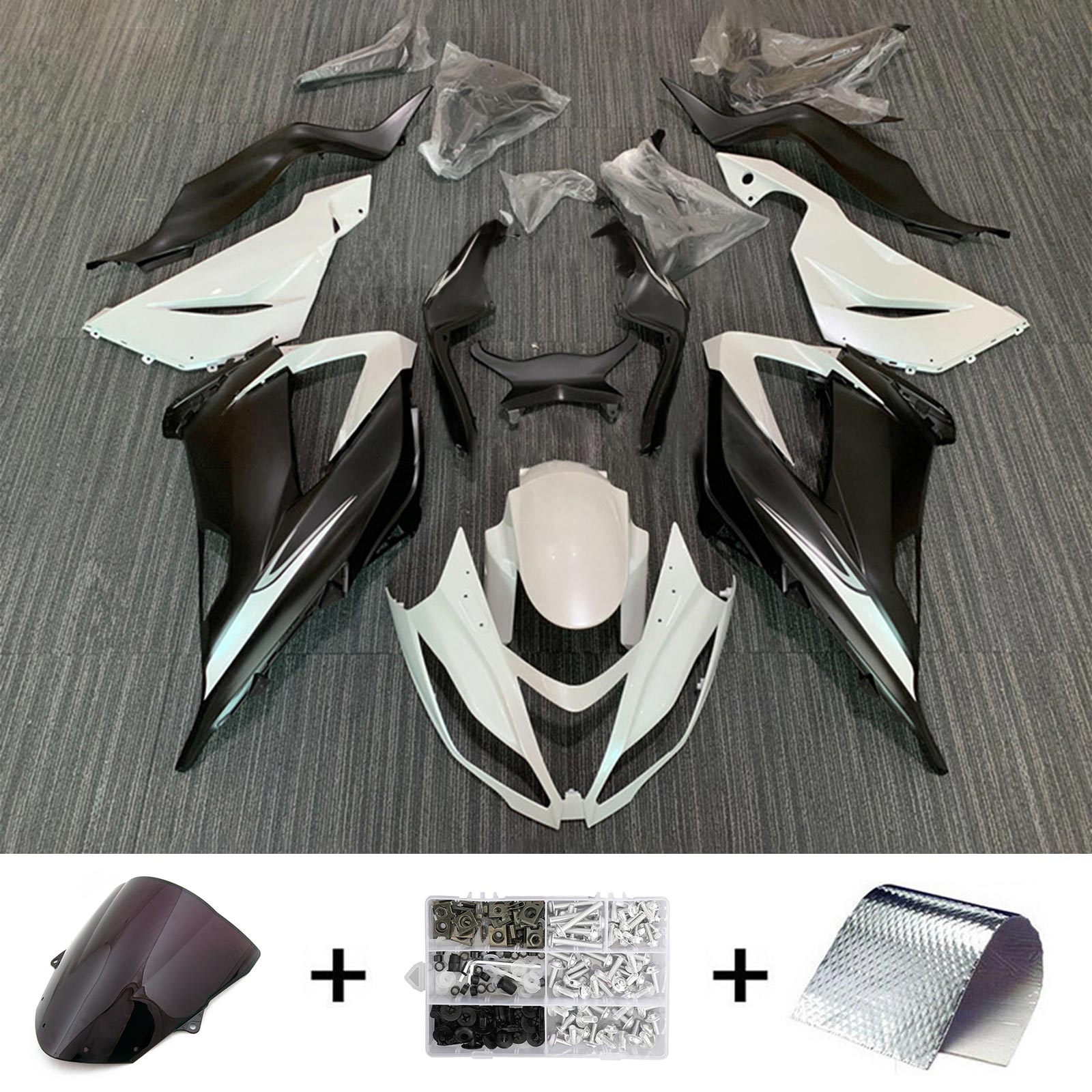 Amotopart Kawasaki ZX6R 636 2013-2018 Kit de carénage blanc et noir