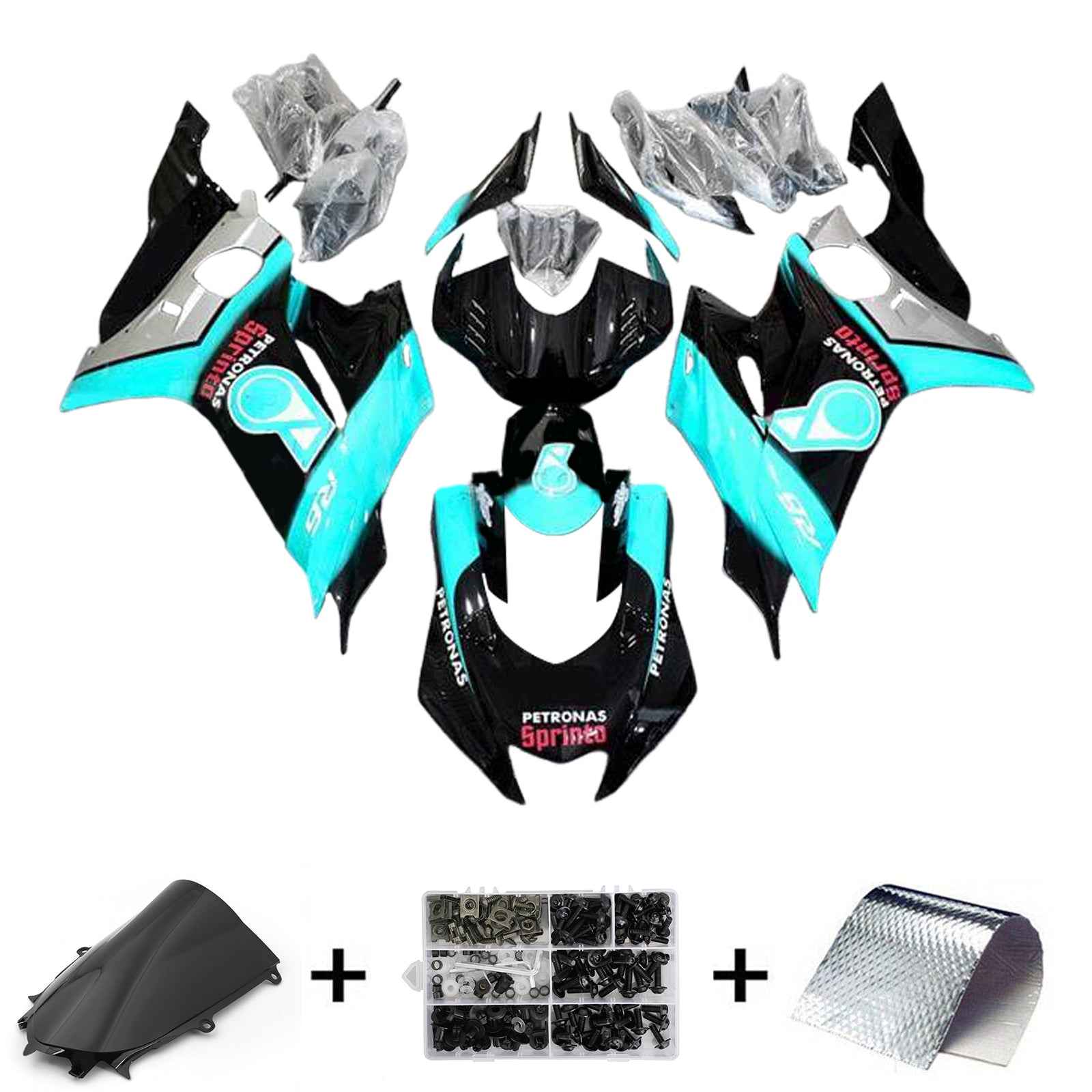 Amotopart 2017-2023 Yamaha YZF R6 Black Light Blue Fairing Kit