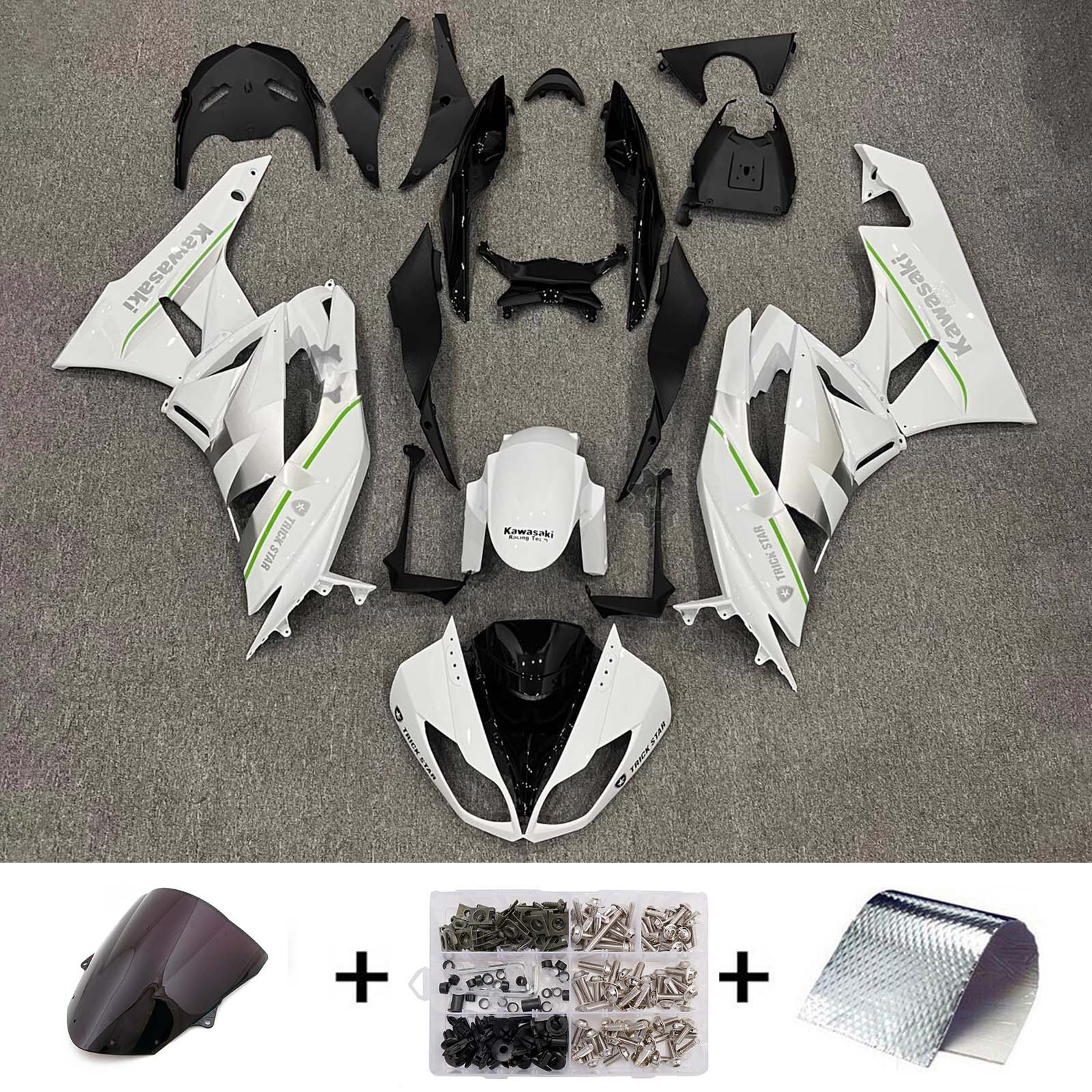 Amotopart 2009-2012 Kawasaki ZX6R 636 White Green Fairing Kit