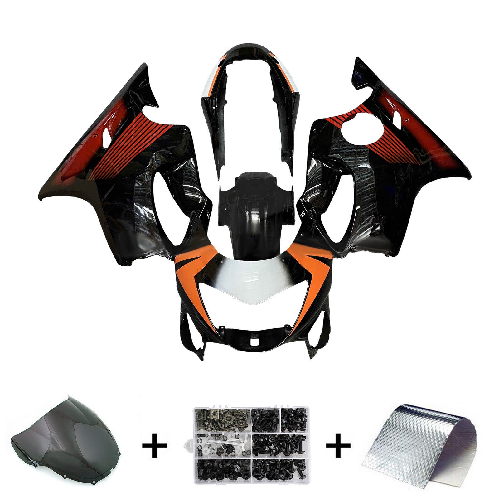 Amotopart 1999-2000 Honda CBR600 F4 Black Dark Orange Line Fairing Kit