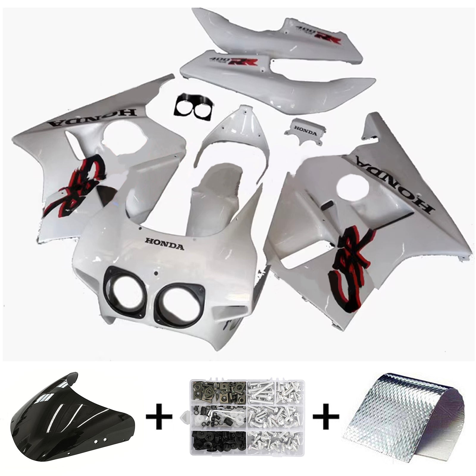 Amotopart 1987-1989 Honda CBR400RR NC23 Fairing Whit with Logo Kit