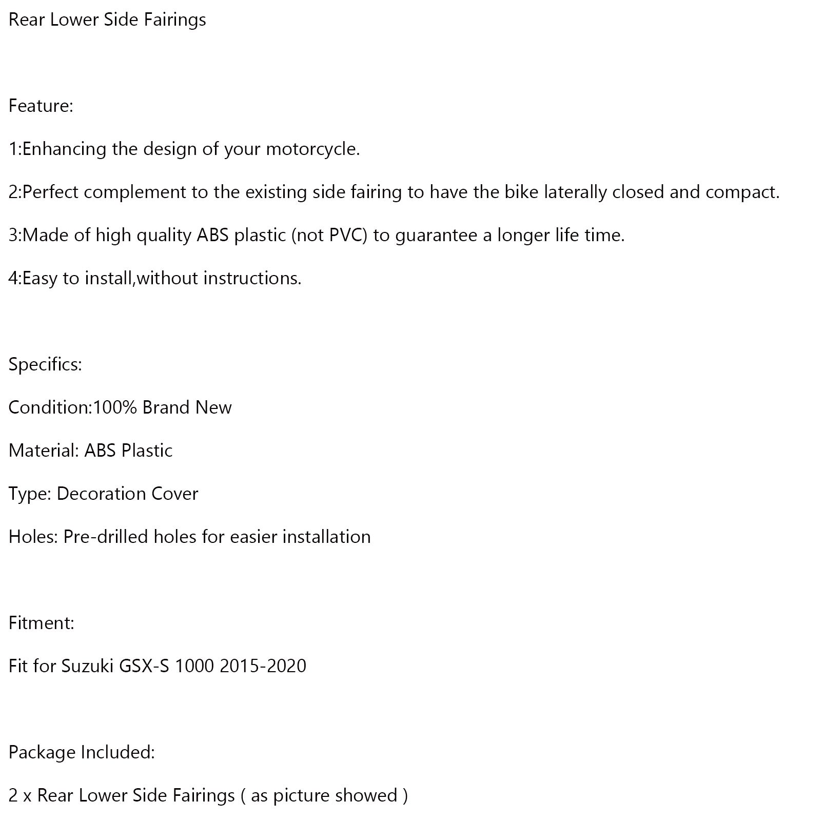 Rear Lower Side Fairings For Suzuki GSX-S 1000 2015-2020