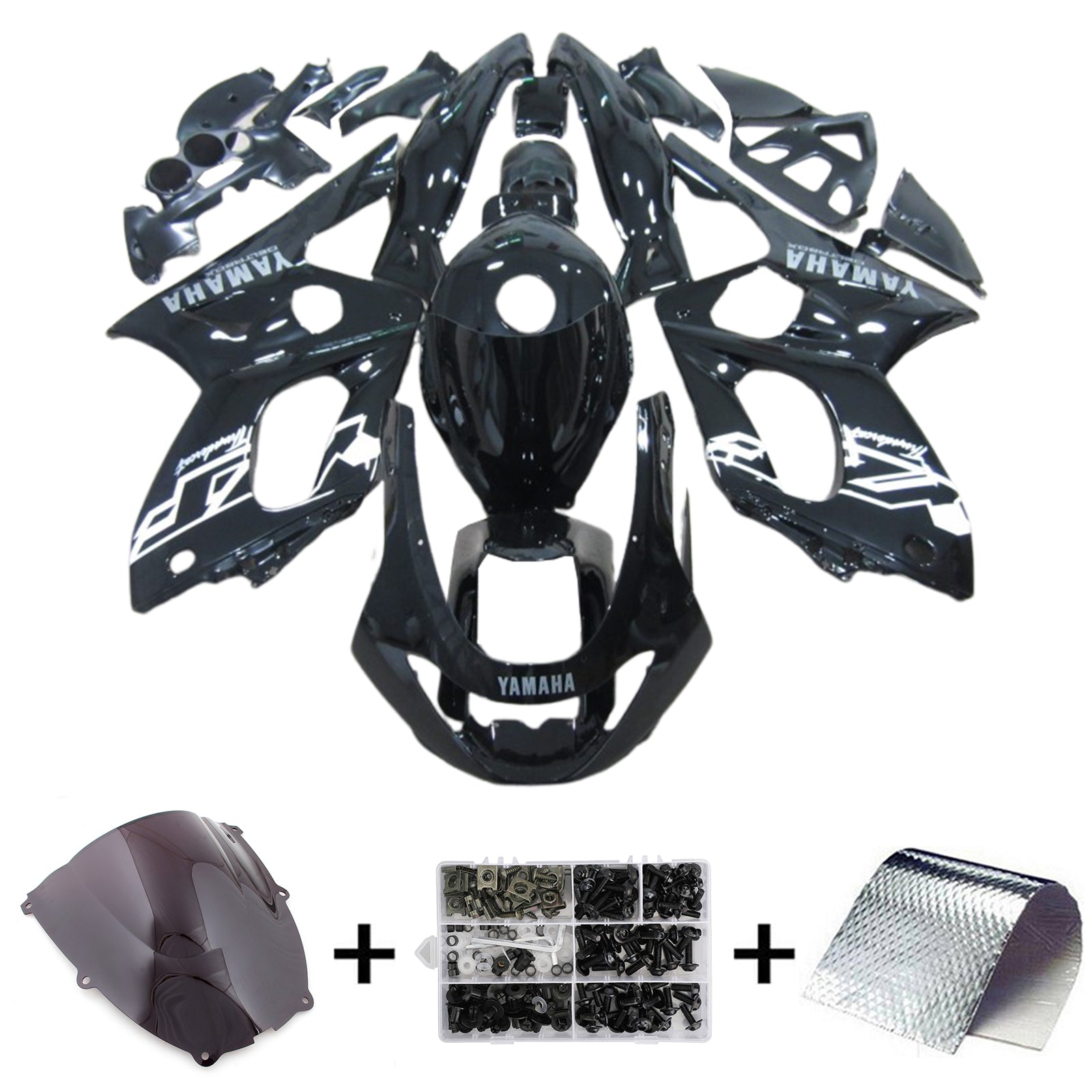 Amotopart 1996-2007 Yamaha YZF 600R Thundercat Kit de carenado negro y logotipo