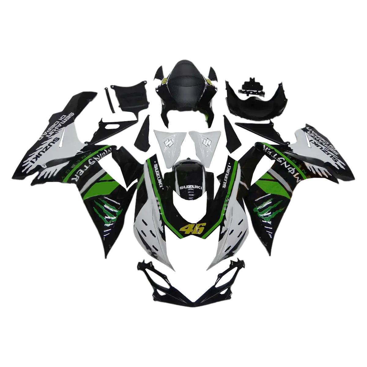 Amotopart 2011-2024 K11 GSXR 600/750 Suzuki Green&Black Style1 Fairing Kit