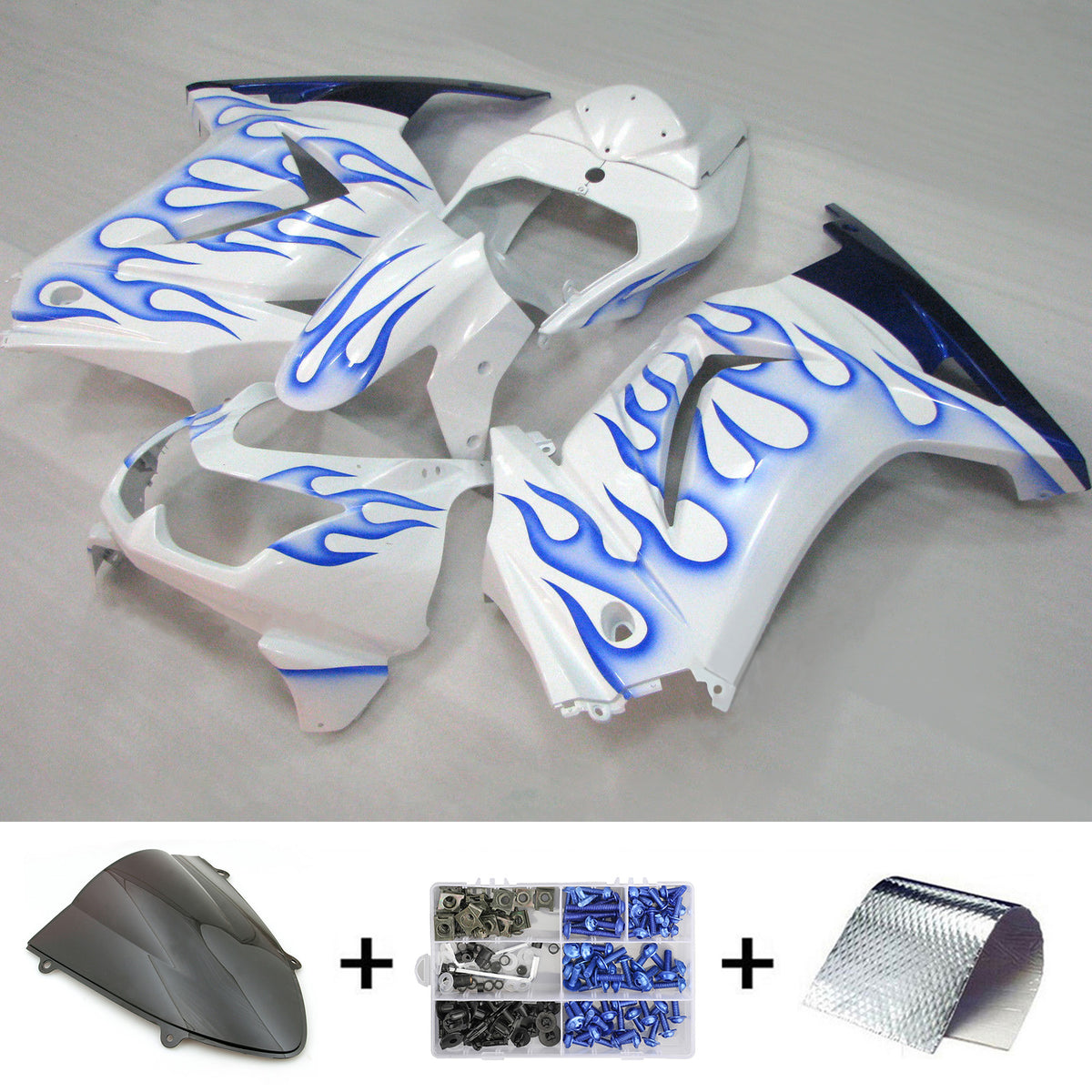 Amotopart 2008-2012 Kawasaki EX250 Ninja250R Kit de carenado blanco y azul