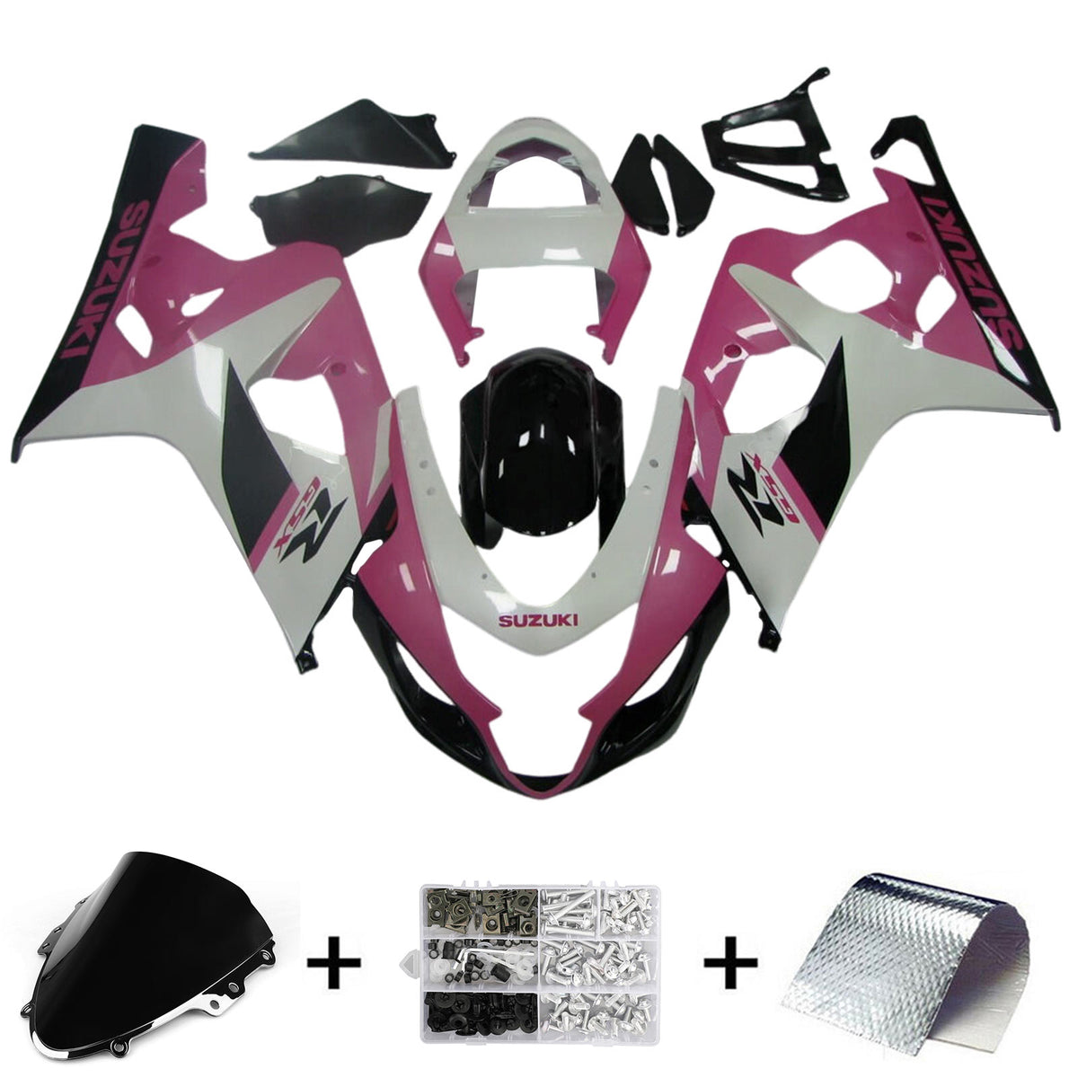 Amotopart 2004-2005 K4 GSXR 600/750 Suzuki Kit de carénage rose et blanc