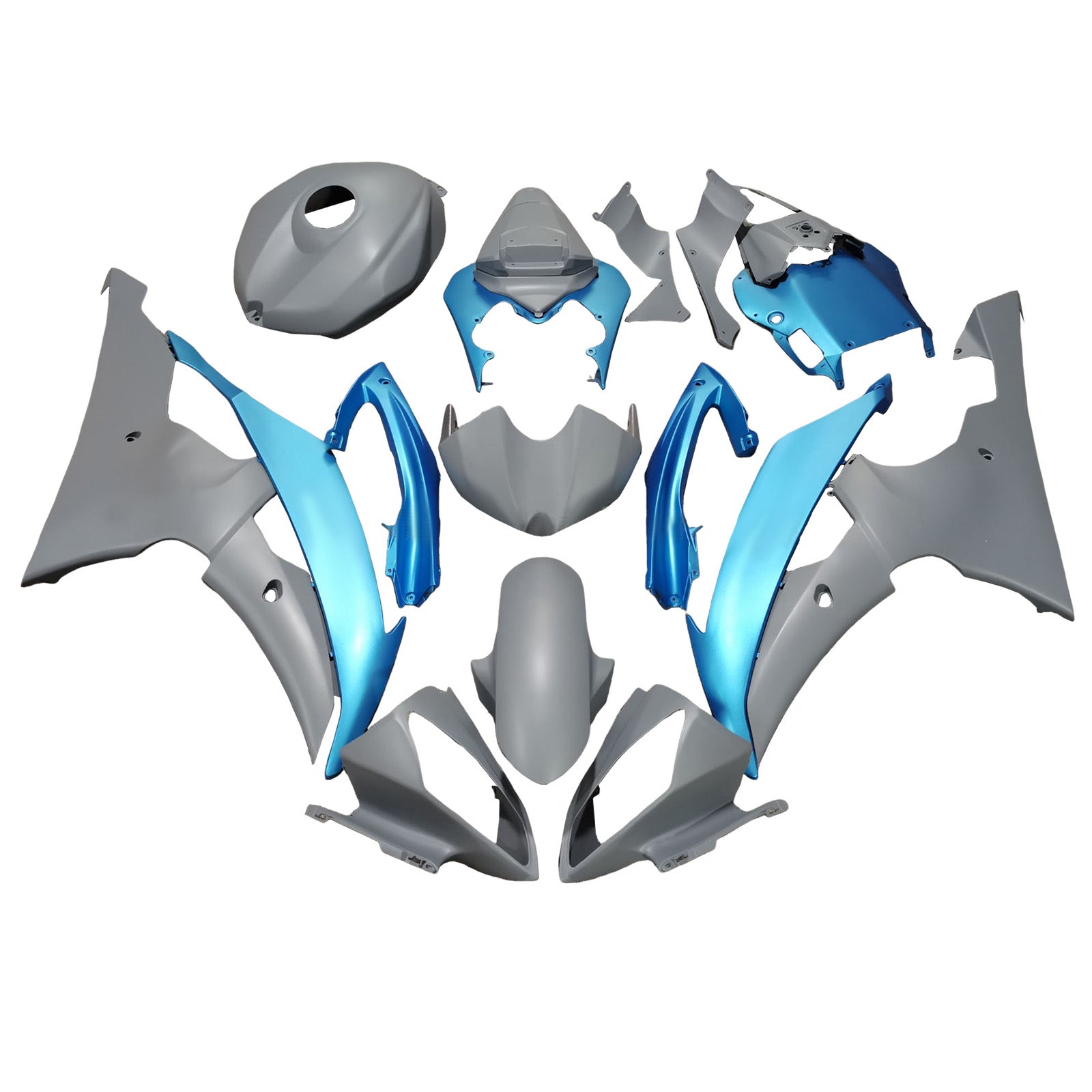 Amotopart 2008-2016 Yamaha YZF-R6 Blue & Grey Fairing Kit