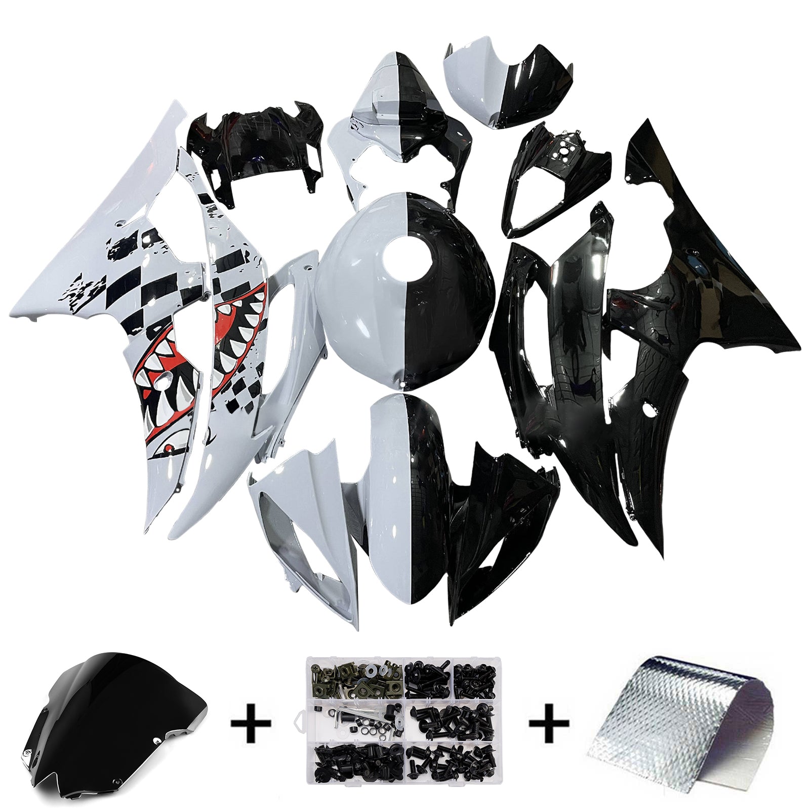 Amotopart 2008-2016 Yamaha YZF-R6 White & Black Fairing Kit