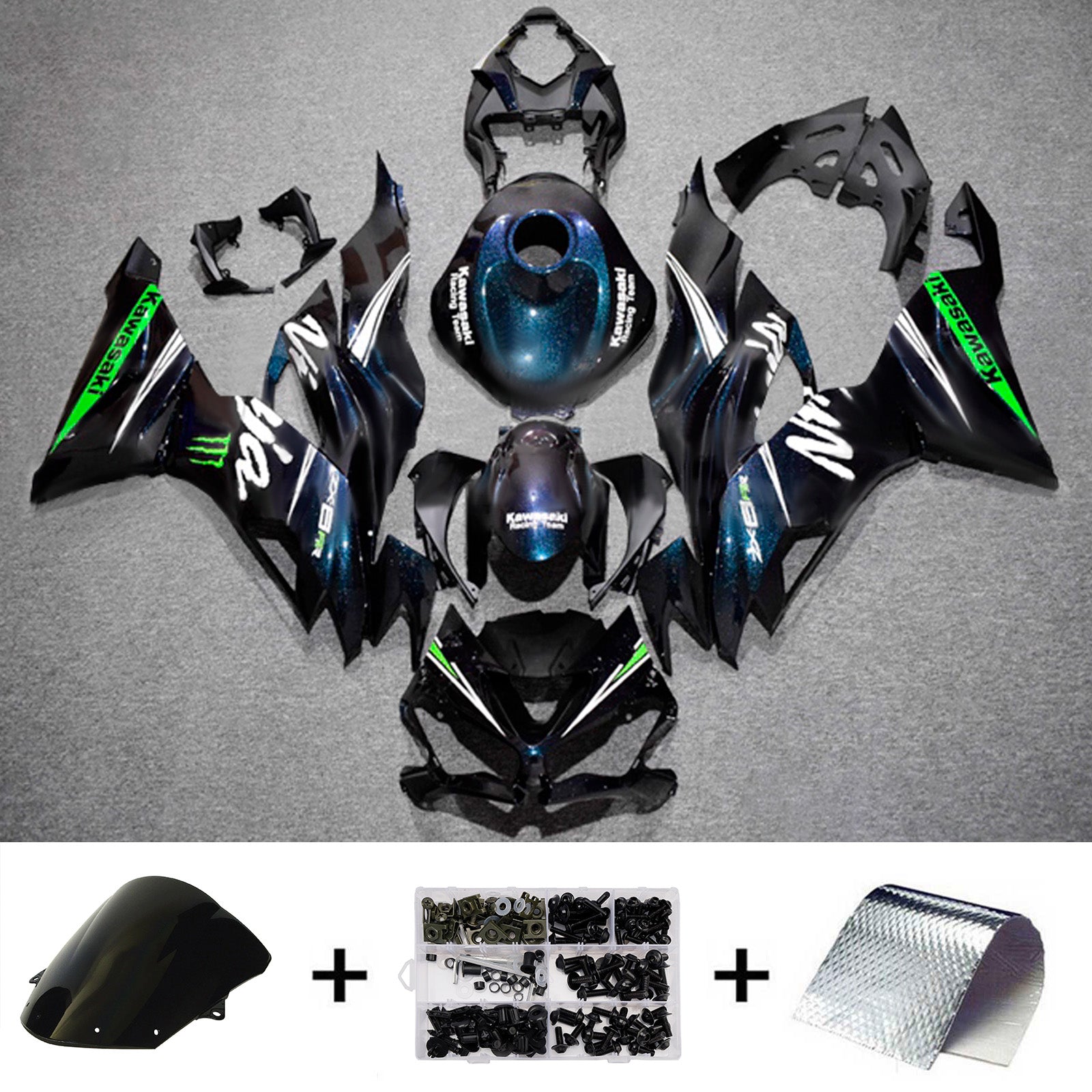 Amotopart 2019-2023 Kawasaki ZX6R Black Blue White Green Fairing Kit