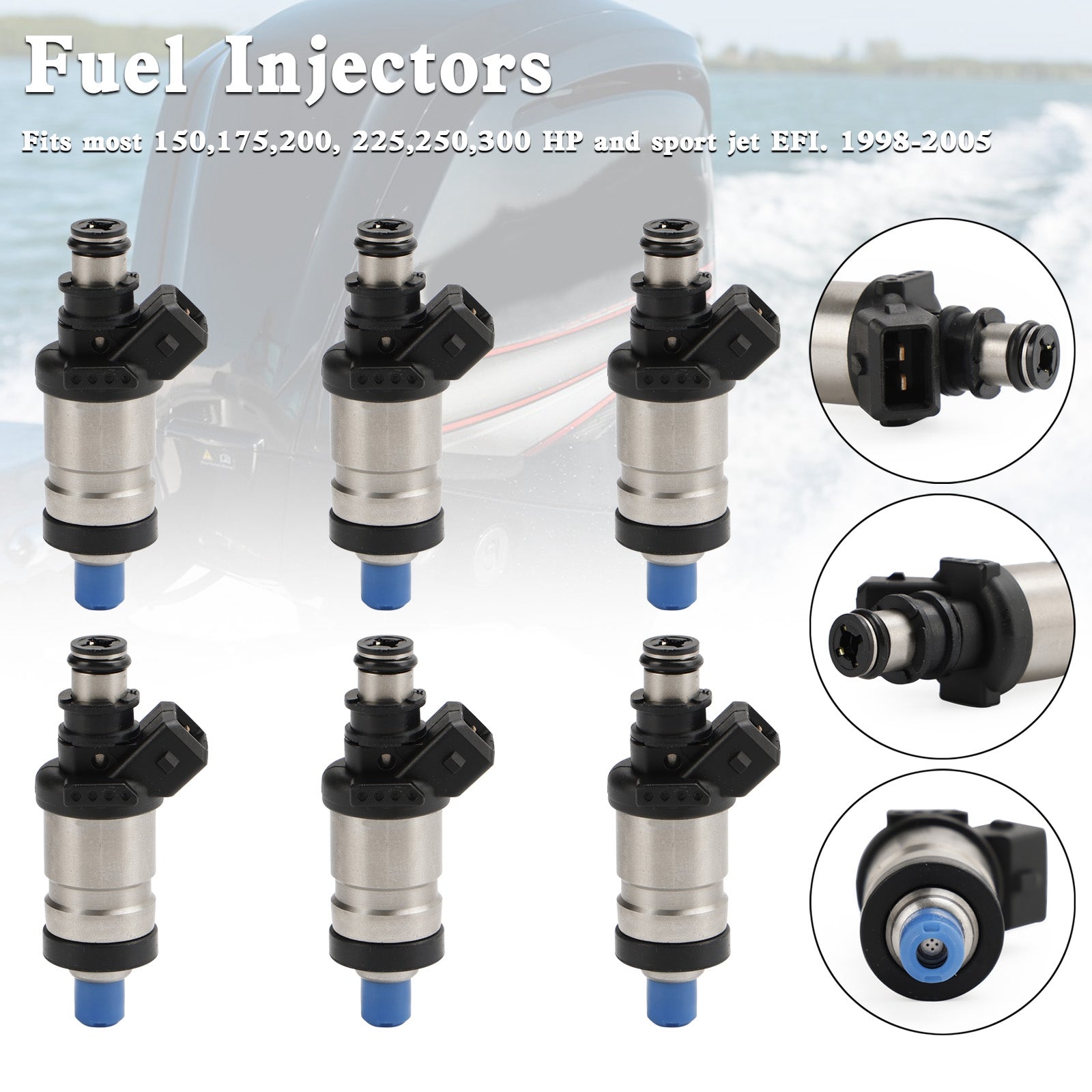 6PCS 18715T1 Fuel Injectors For Mercury Outboard 150 175 200 225 250 300 HP 98-05