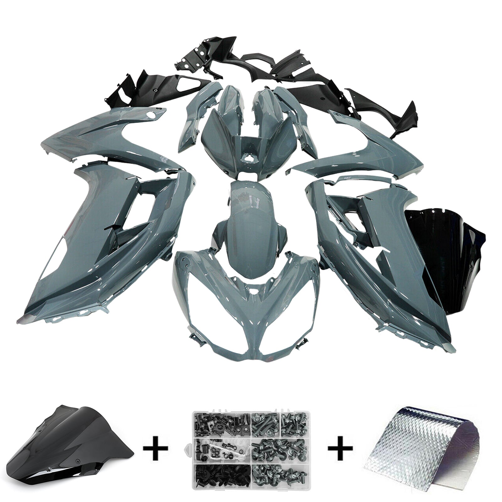 Kit de carénage Amotopart 2012-2016 Kawasaki ER6F/Ninja650 noir gris