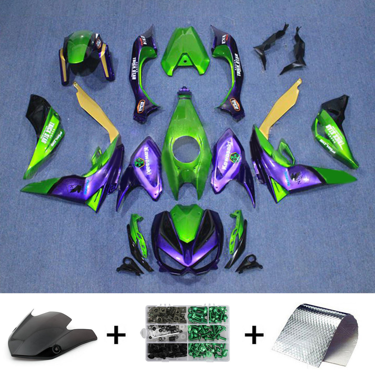 Amotopart 2014-2017 Z1000 Kawasaki Kit de carénage vert et violet