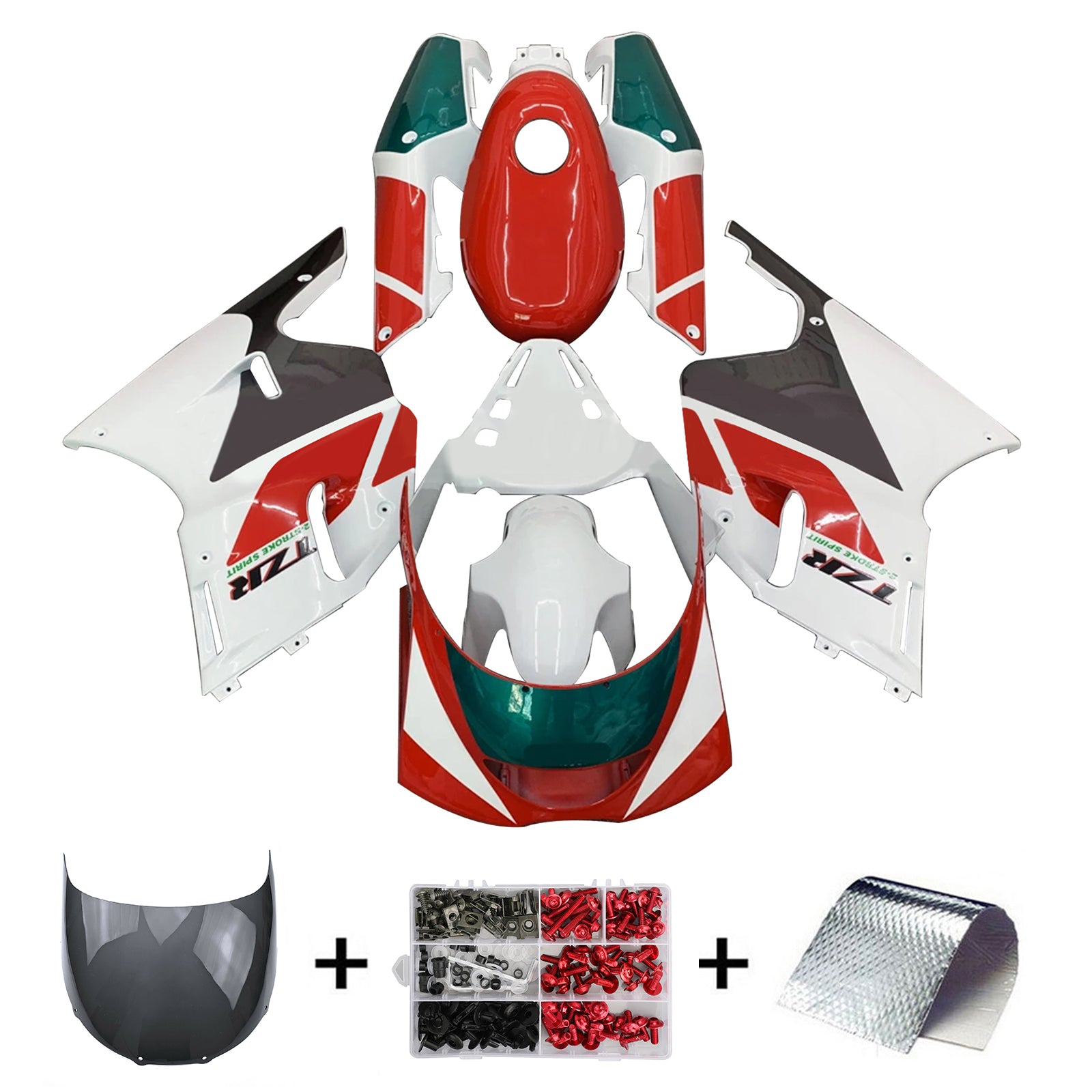 Amotopart 1991-1994 Yamaha TZR250 3XV White Red Green Fairing Kit