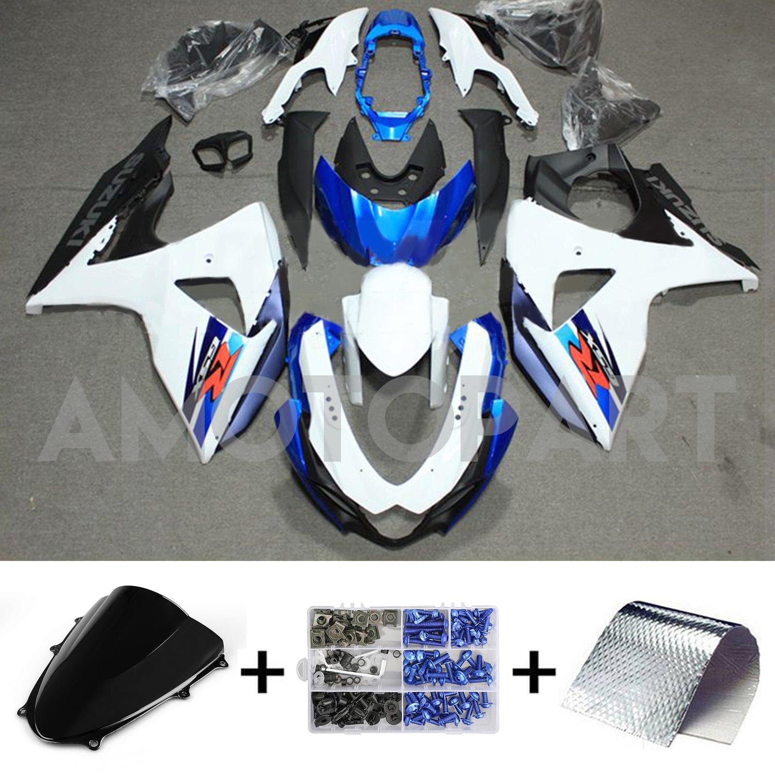 Amotopart 2009-2016 K9 GSXR1000 Suzuki Blue & White Style1 Kit de carenagem
