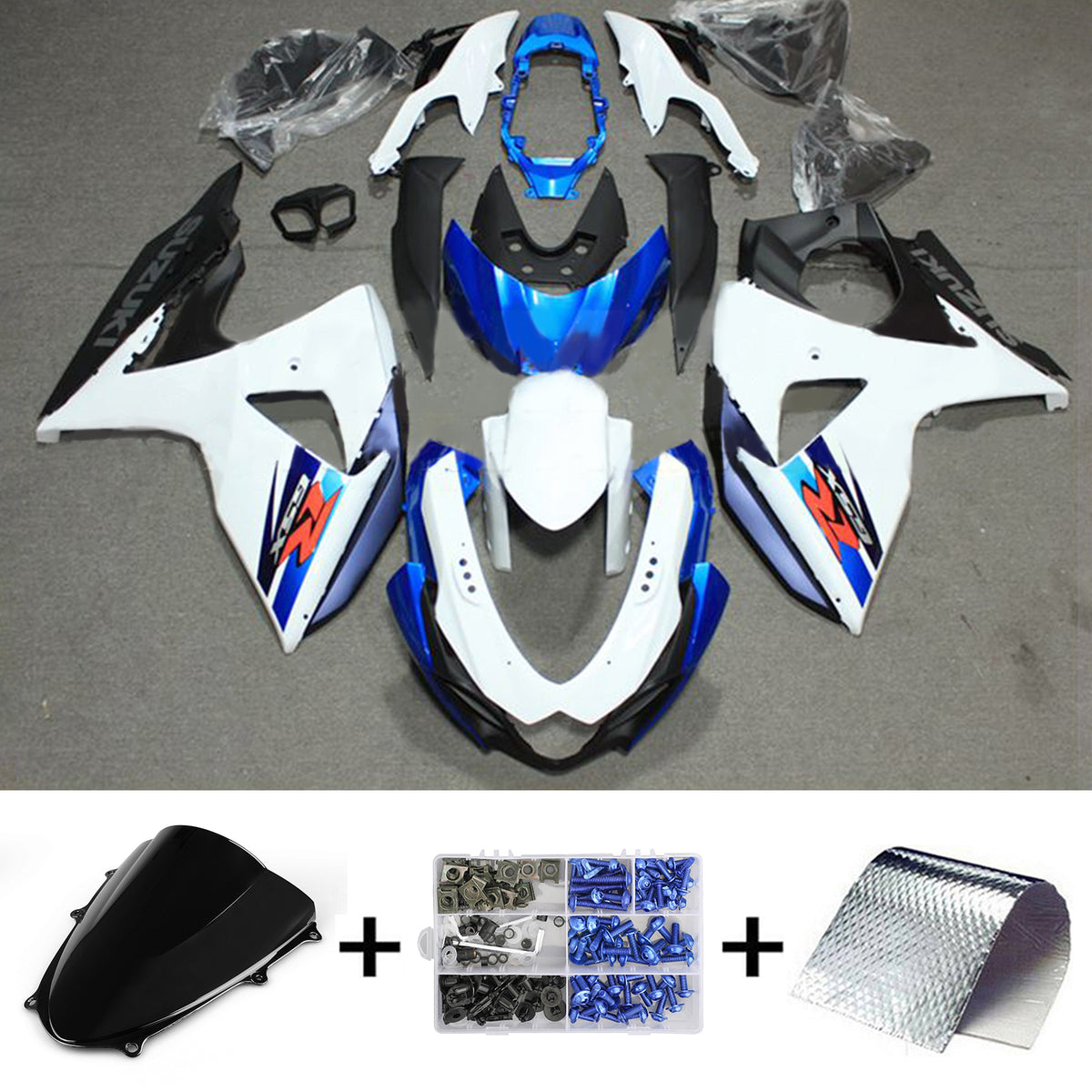 Amotopart 2009-2016 K9 GSXR1000 Suzuki Blue&amp;White Style1 Kit carena