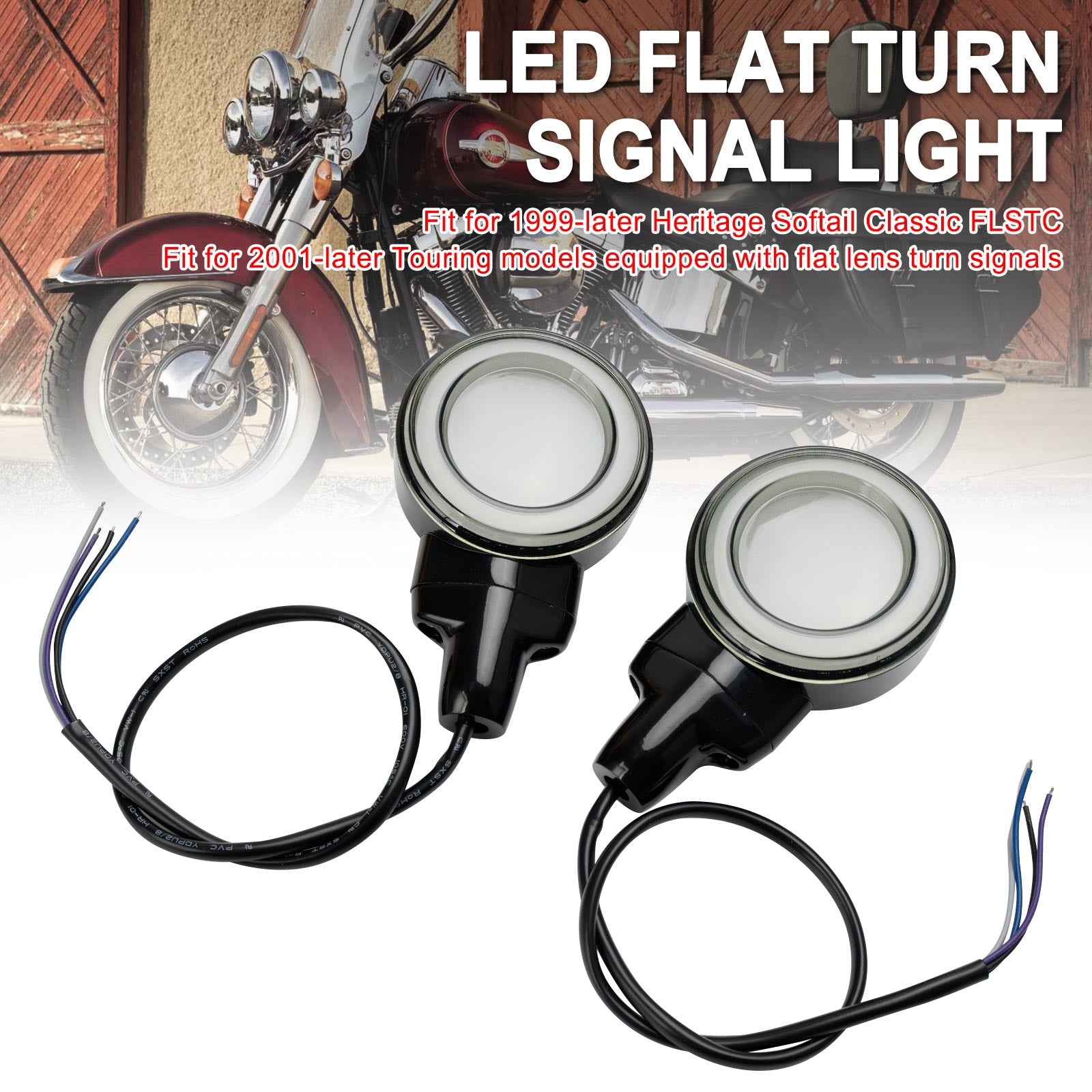 LED Flat Front Turn Signal Light For Heritage Softail Classic Touring 99-23