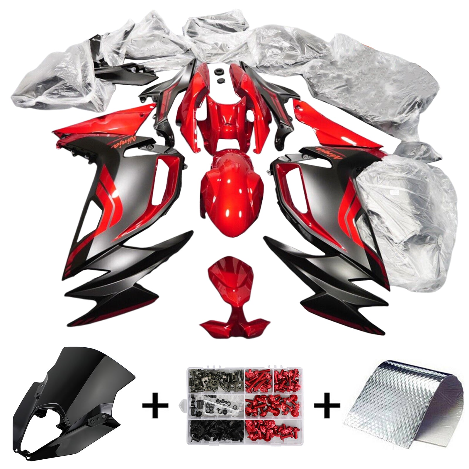 Amotopart 2020-2024 Kawasaki ER-6F Ninja650 Kit de carénage noir rouge