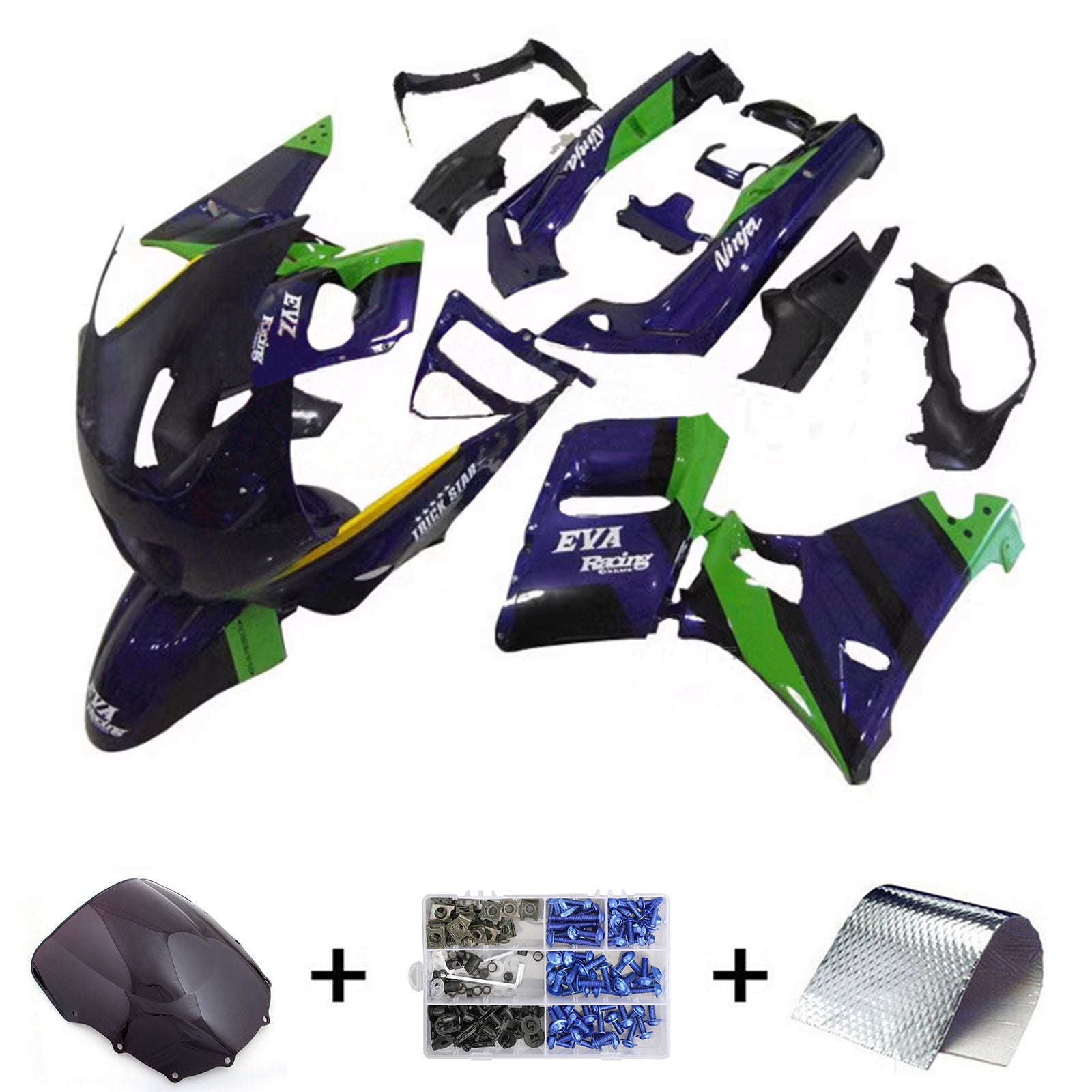 Amotopart ZZR400 1993-2007 ZZR600 1998-2003 Kawasaki Kit de carenado verde y azul